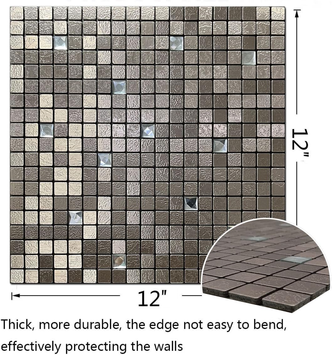 YMMXGE 10 adhesivos para pared con textura metálica de alta gama, azulejos autoadhesivos para pared de cocina, baño, sala de estar (10 unidades,