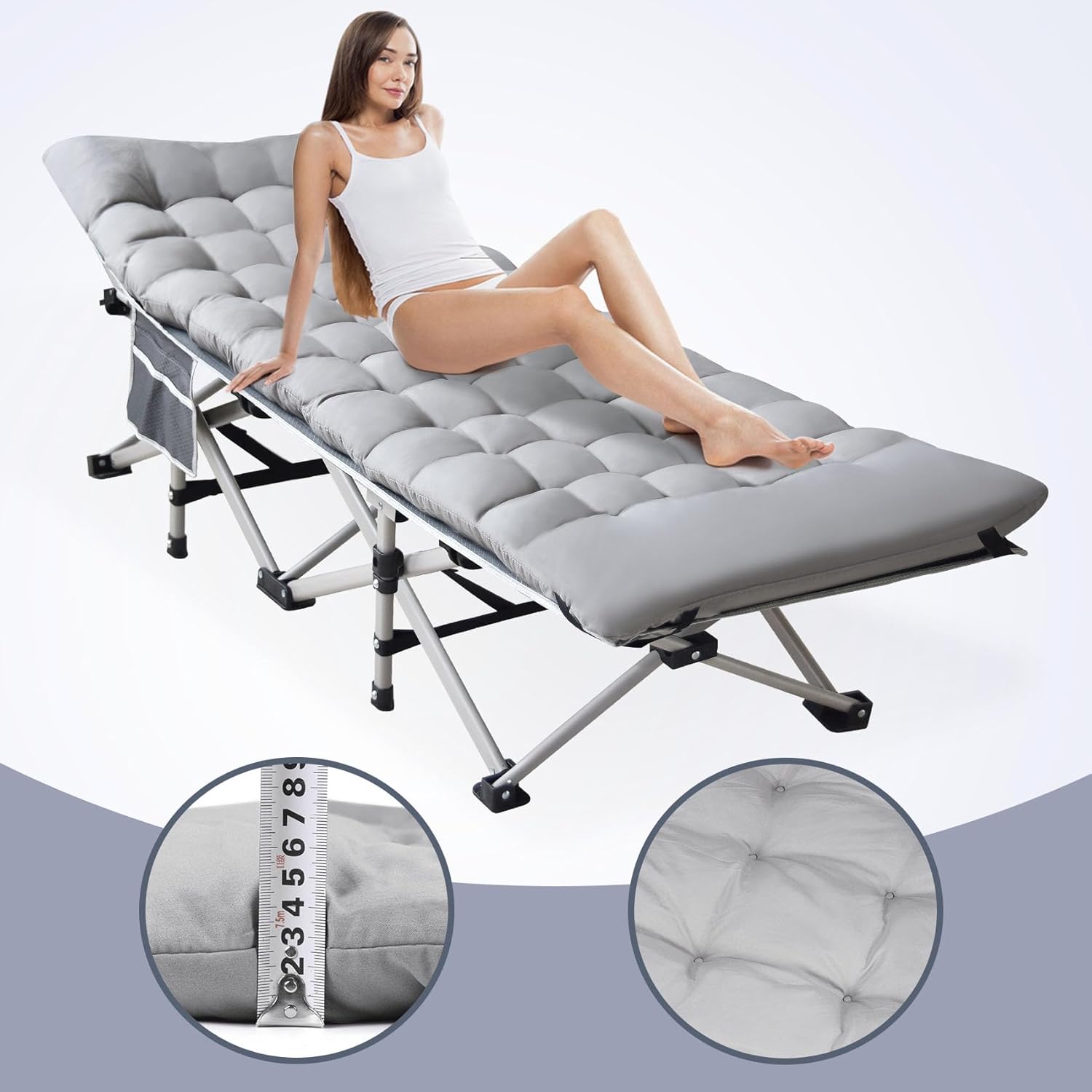 Slendor Catre de campamento, catres plegables para adultos con colchón, cama portátil para acampar con almohada y bolsa de transporte para siesta en