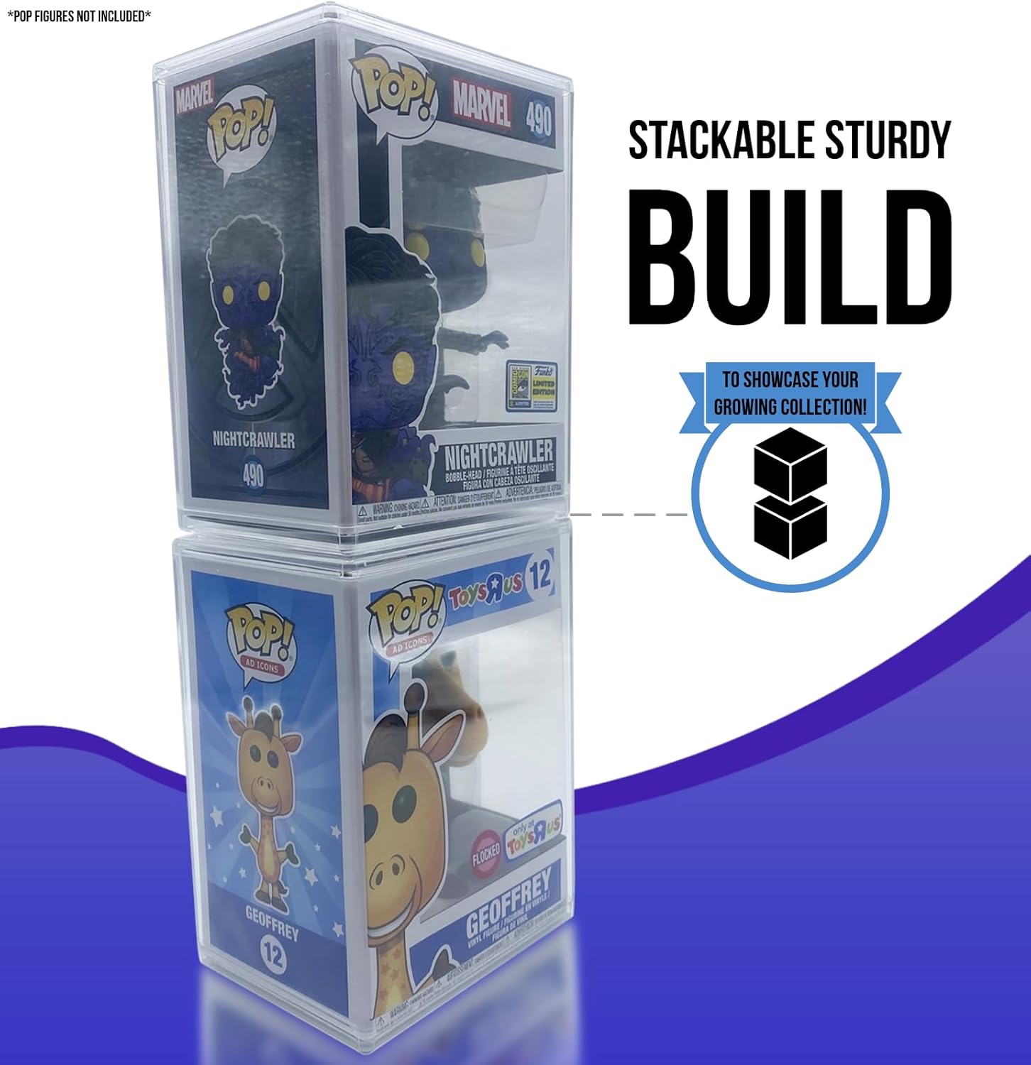 Paquete de 2 fundas rígidas apilables compatibles con Funko Pops, pantalla acrílica transparente con A, máxima protección