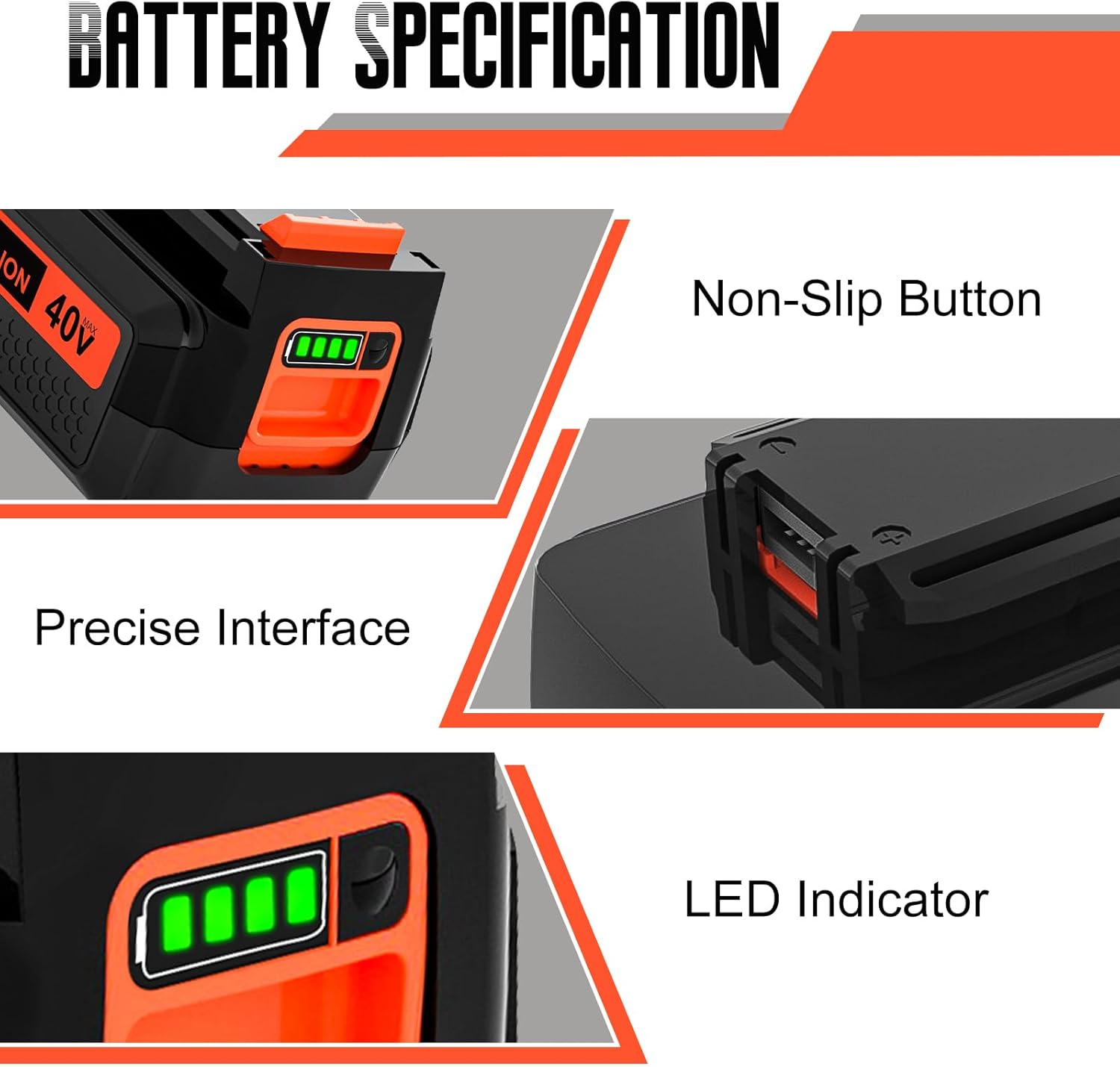Paquete de 1 batería LBX2040 de 3000 mAh de 40 voltios y cargador de repuesto para Black and Decker 40V batería compatible con batería de litio