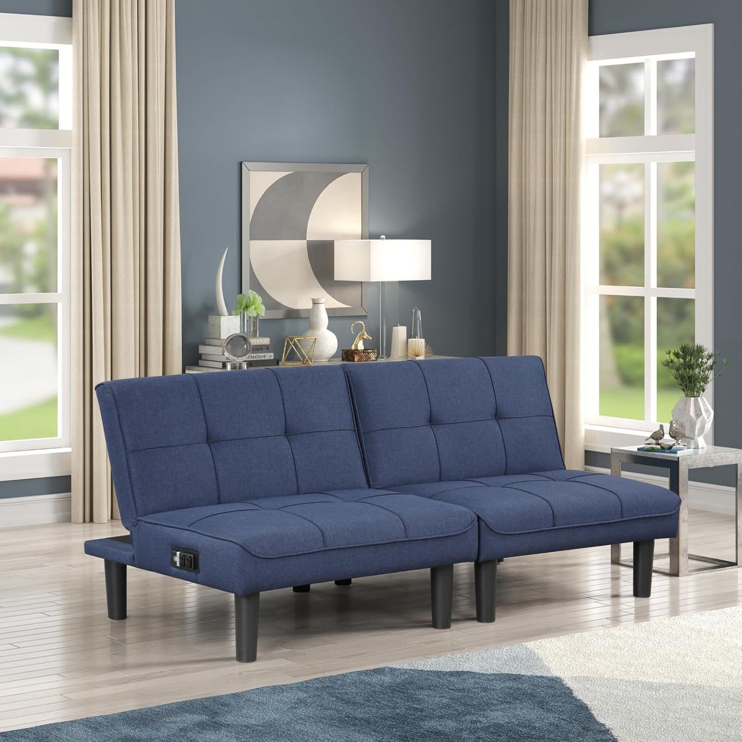 Comfy Mini sofás, futón reclinable pequeño con respaldo ajustable (puertos USB), mini sofá individual para espacio pequeño, sillas reclinables para
