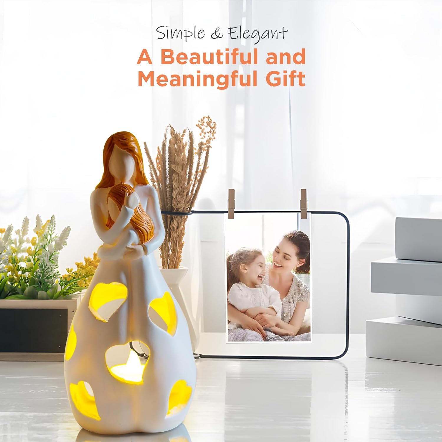 Styleonme Lámparas de vela, Estatua de la Madre e Hija, Regalos de Navidad de la hija, Gran Madre Regalos, Regalo de la Hija de la Madre, Regalo de