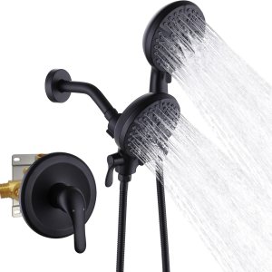 Juego de grifo de ducha de doble función con válvula, sistema de cabezal de ducha doble de alta presión, sistema de ducha doble 2 en 1 con desviador Juego de grifo de ducha de doble función con válvula, sistema de cabezal de ducha doble de alta presión, sistema de ducha doble 2 en 1 con desviador
