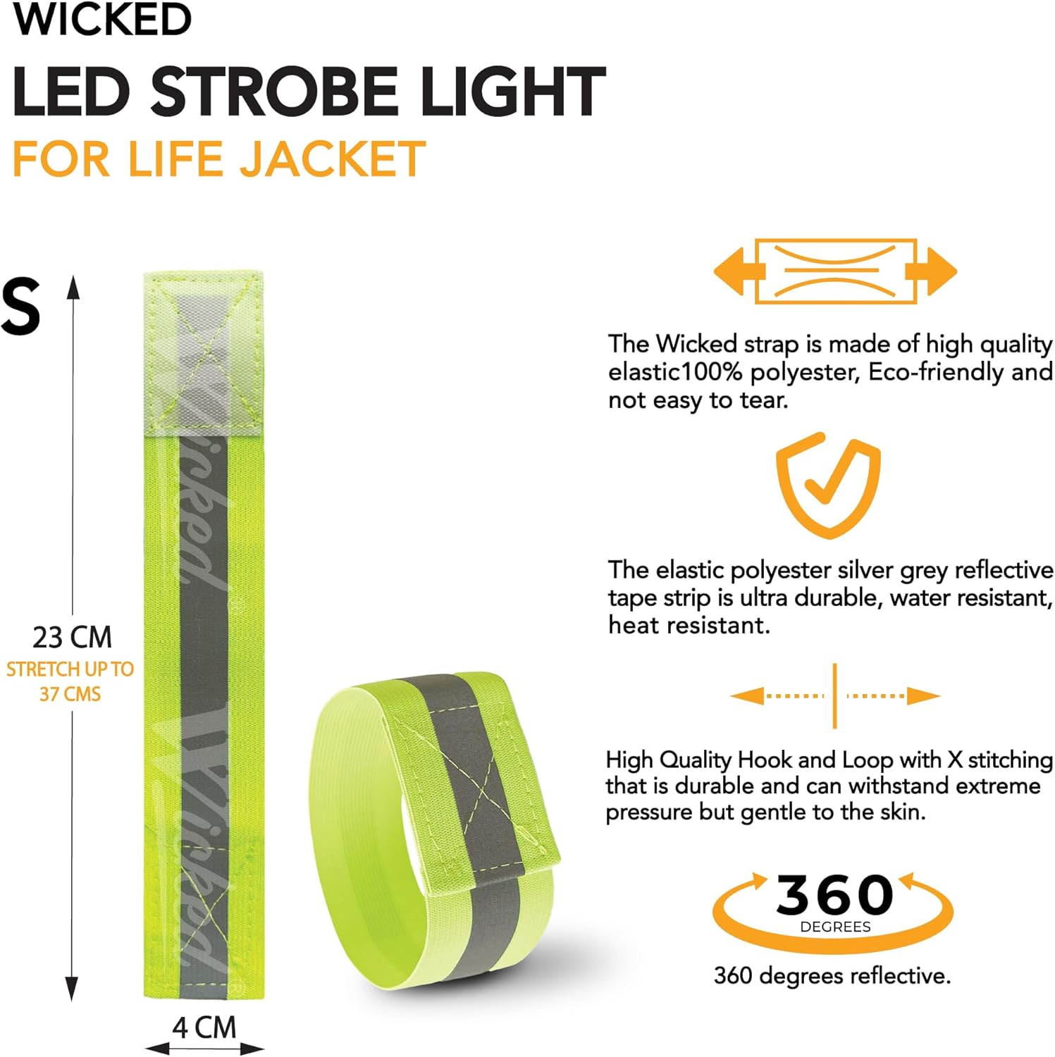 WICKED Chaleco salvavidas LED estroboscópico de emergencia para hombre, juego de supervivencia al aire libre con banda reflectante elástica, haz de