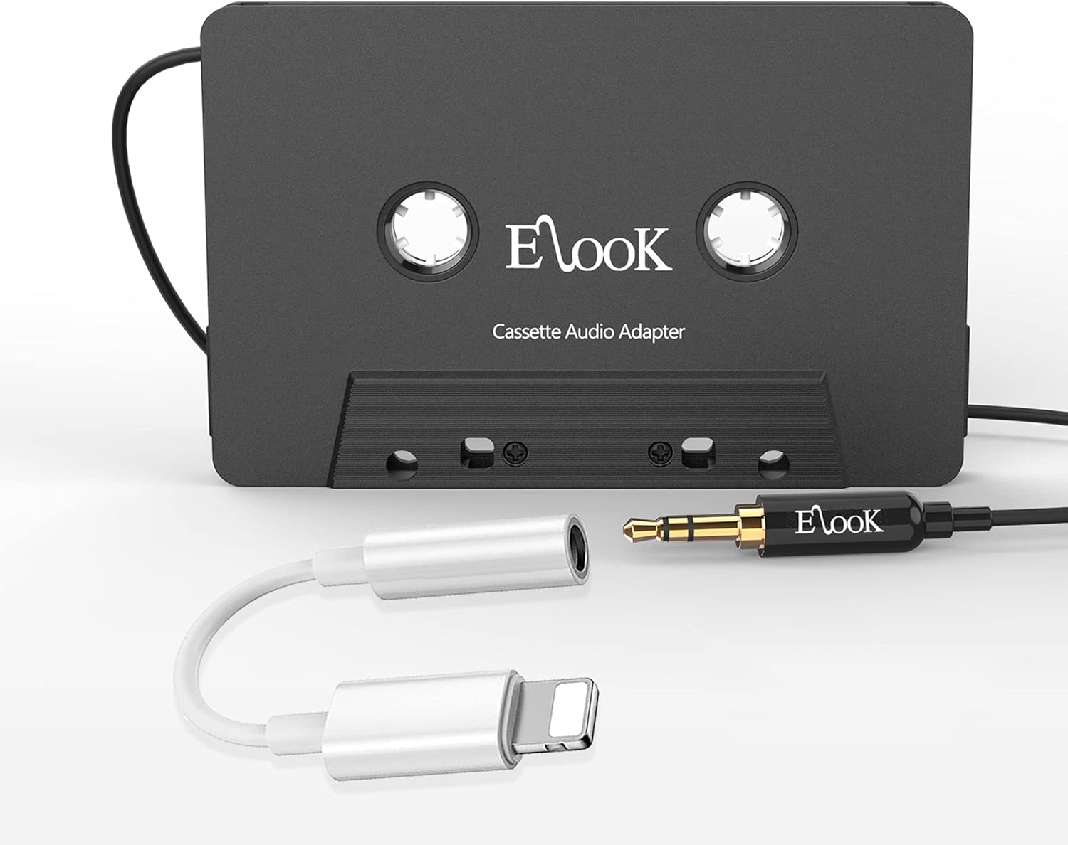 Elook Kit de adaptador auxiliar de casete para coche, incluye un smartphone a adaptador de conector de auriculares de 0.138 in, color negro