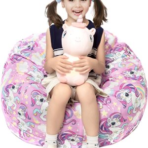 Funda para puf de almacenamiento de animales de peluche, para niños, mantas, toallas, puf (solo funda), sofá de lona con cremallera YKK, tamaño Funda para puf de almacenamiento de animales de peluche, para niños, mantas, toallas, puf (solo funda), sofá de lona con cremallera YKK, tamaño