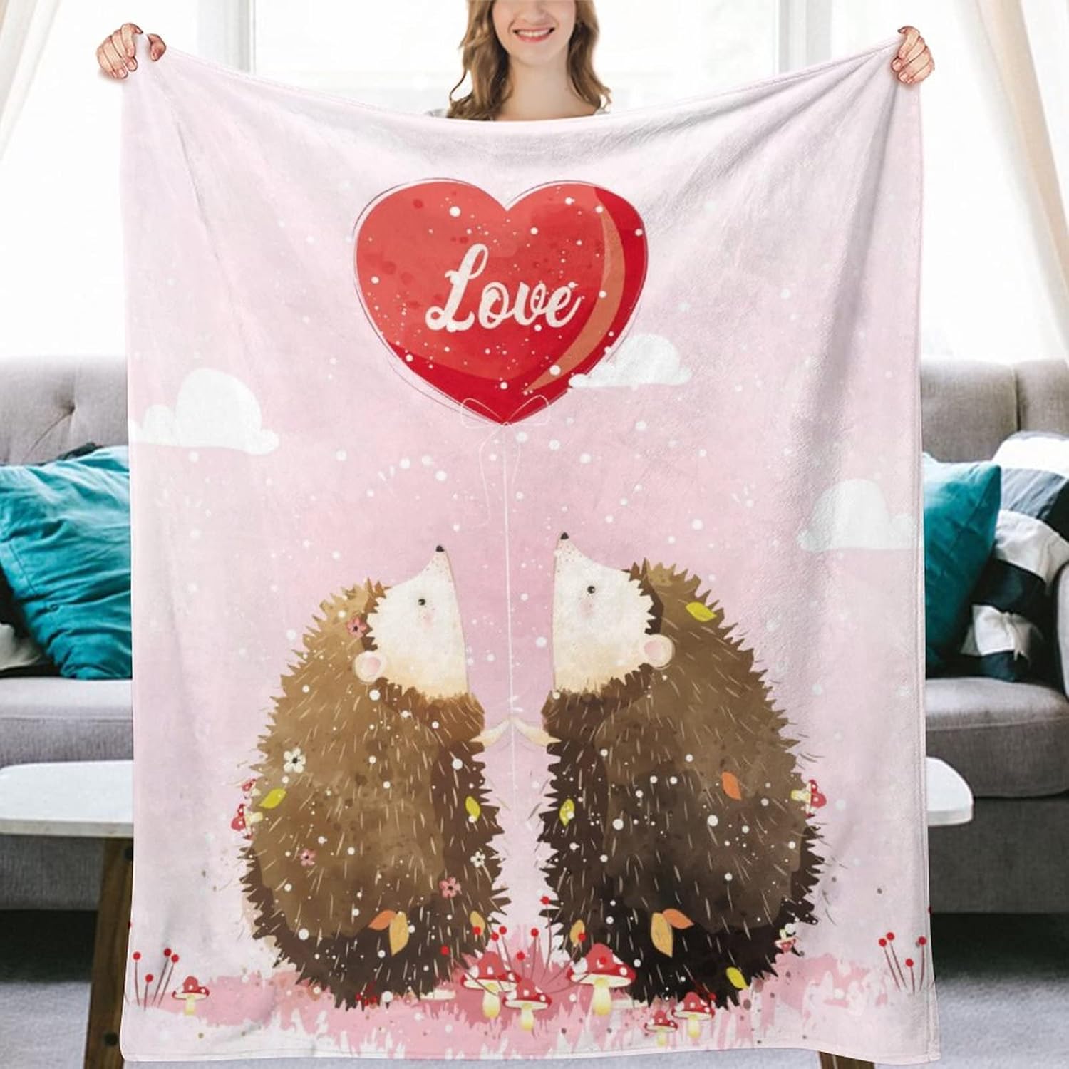 Manta de erizo, bonita manta romántica rosa suave y cálida, manta de cama para niñas, regalos para sofá, dormitorio, sofá, oficina, automóvil, para