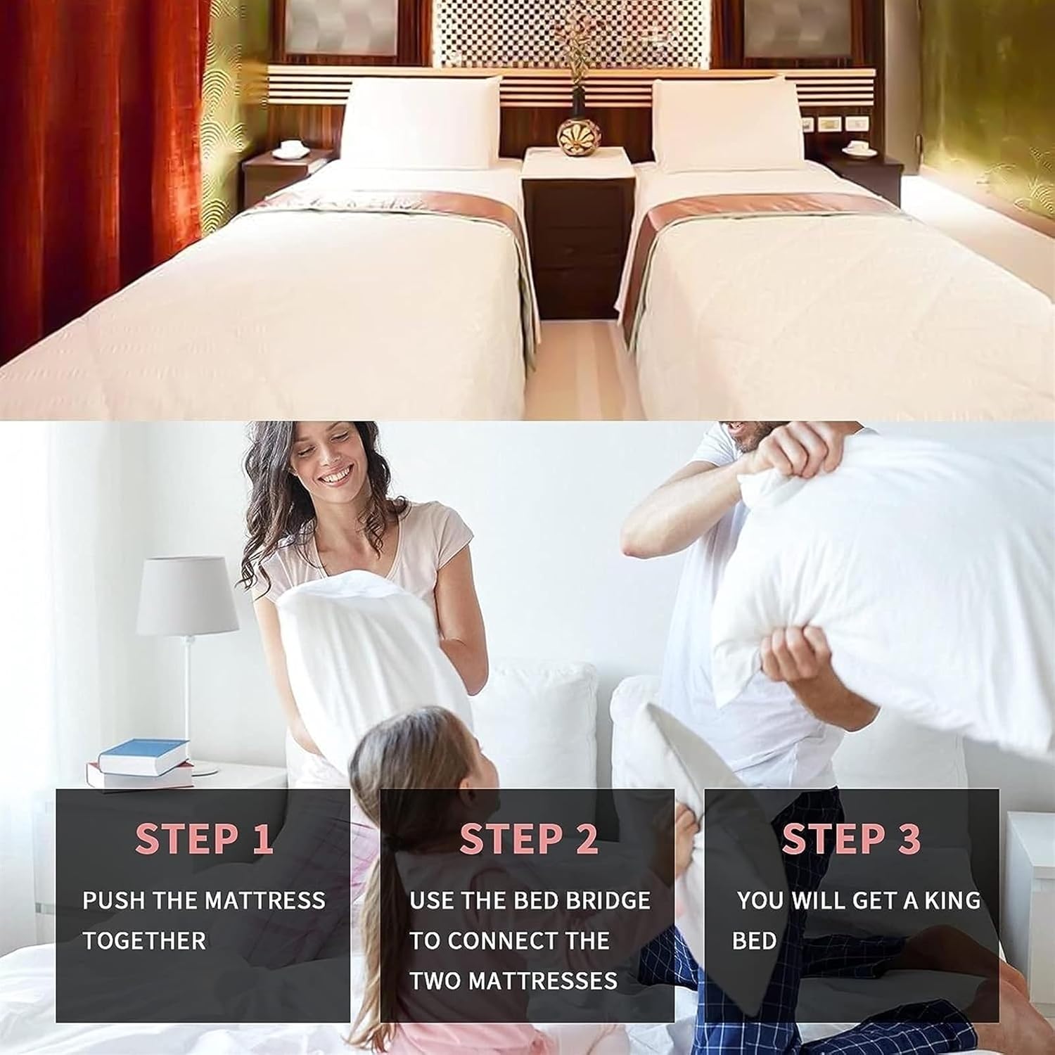 OVARIA Puente de cama, conector de cama dividida, relleno de espacio para colchón, conector de colchón con correa, relleno de espacio de cama,