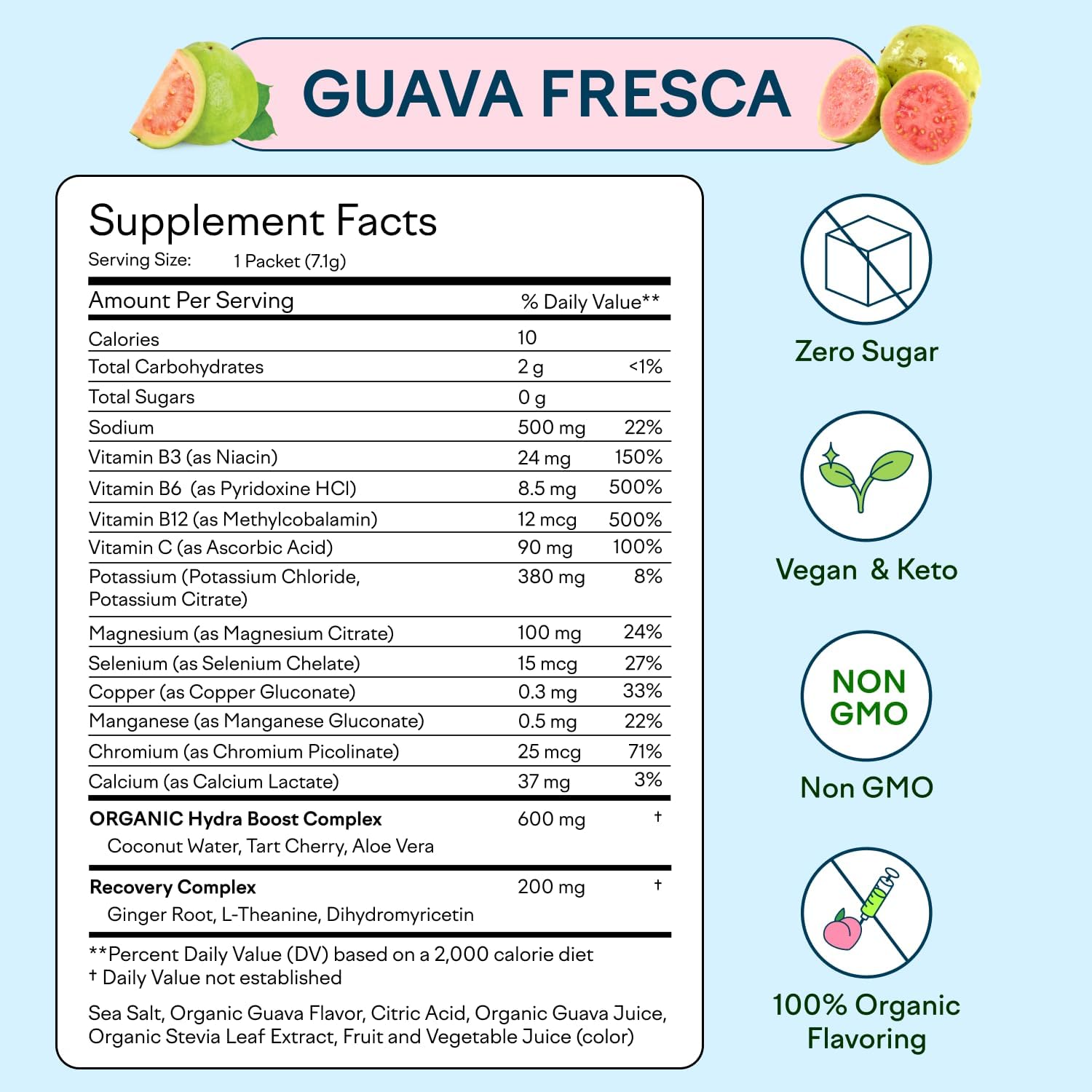 Feel Goods Hydration Hero – Paquetes de hidratación de electrolitos en polvo, sin azúcar, más de 60 oligogramas, frutas orgánicas, Keto – Guayaba