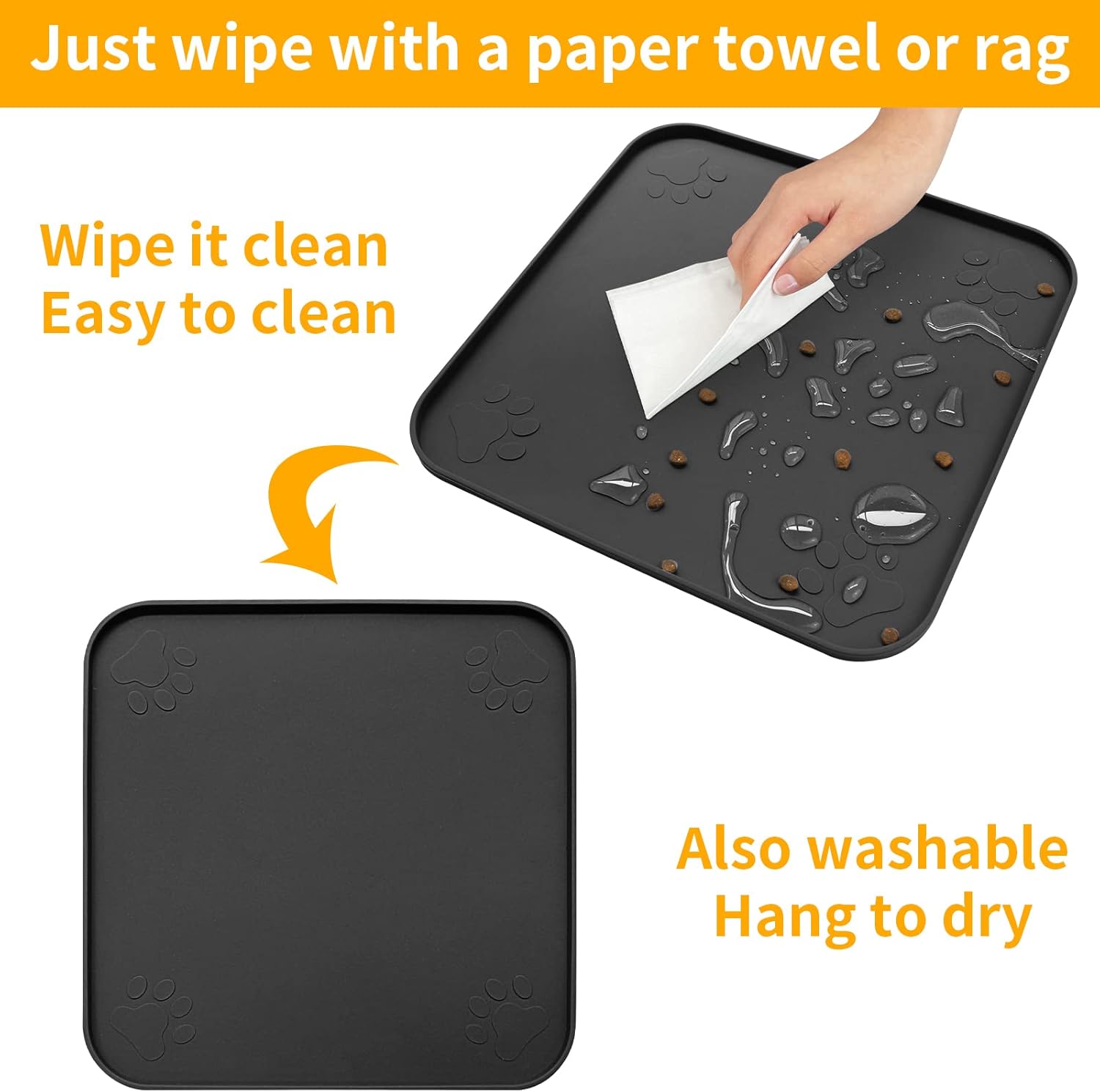 2 manteles individuales de silicona para perros y gatos, antideslizante, impermeable, para evitar el desbordamiento de alimentos y agua, bandeja de