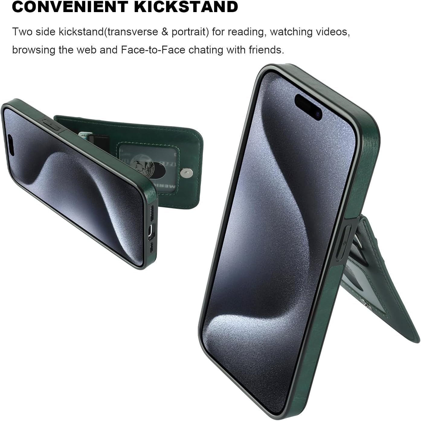 KIHUWEY Funda compatible con iPhone 15 Pro Max con soporte para tarjeta de crédito, cierre magnético de cuero de alta calidad, función atril, funda