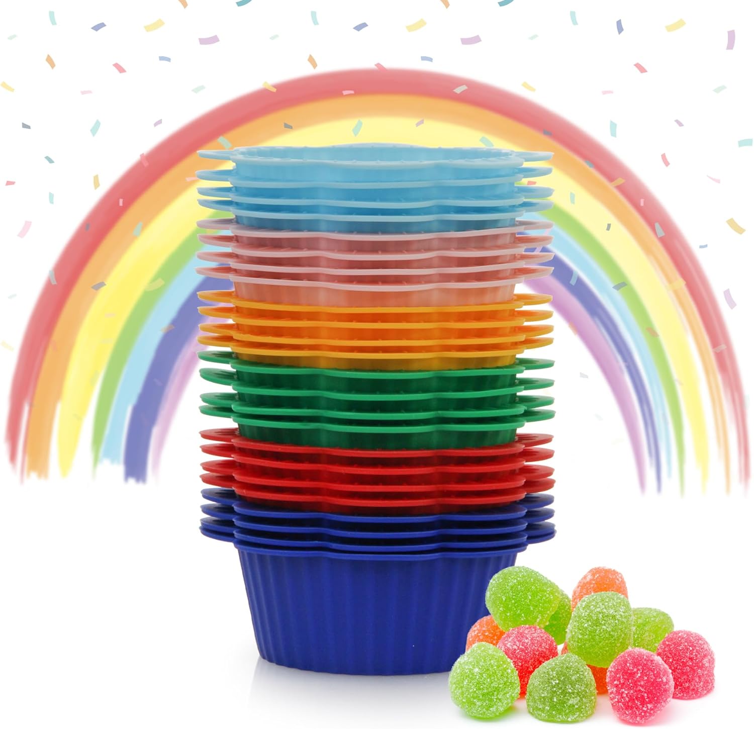 Zoofen 24 forros de silicona reutilizables para magdalenas, moldes para cupcakes para bodas, cumpleaños, fiestas (forma de flor D)
