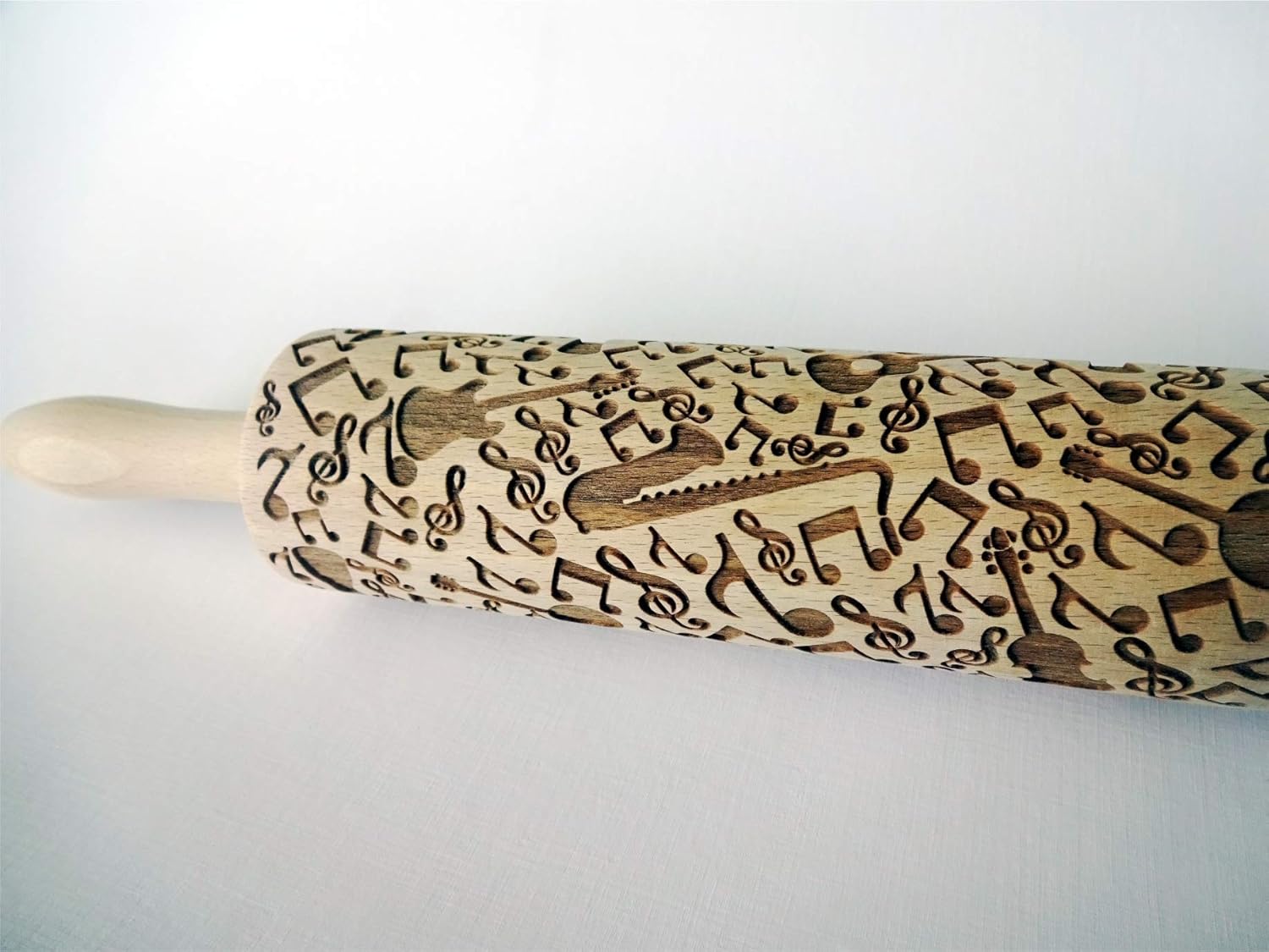 MUSICAL INSTRUMENTS EMBOSSING ROLLING PIN with NOTES and MUSICAL INSTRUMENTS LASER ENGRAVED for EMBOSSED COOKIES GIFT FOR MUSICIAN