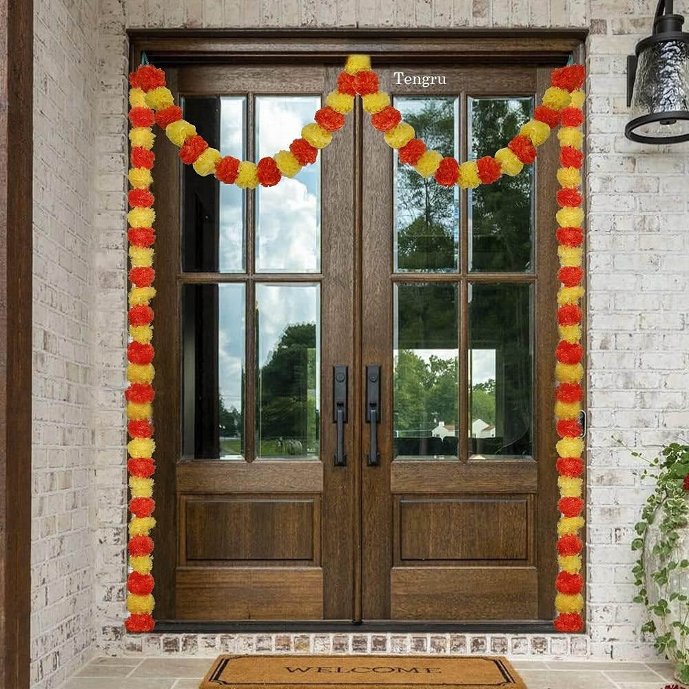 Tengru 20 guirnaldas de caléndula de 5 pies para decoración de flores artificiales para festivales, fiestas, bodas, Navidad, Año Nuevo, Diwali o