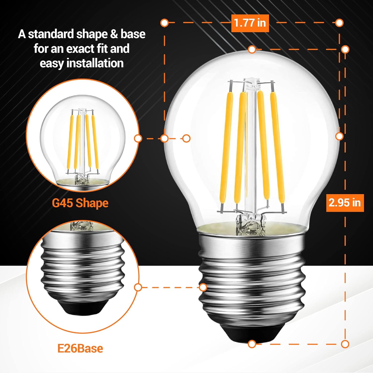 BlueStars Bombilla LED G45 E26 Edison de 120 V 5 W (equivalente a 60 vatios), luz blanca cálida de 2700 K, 550 lm, no regulable, para lámparas