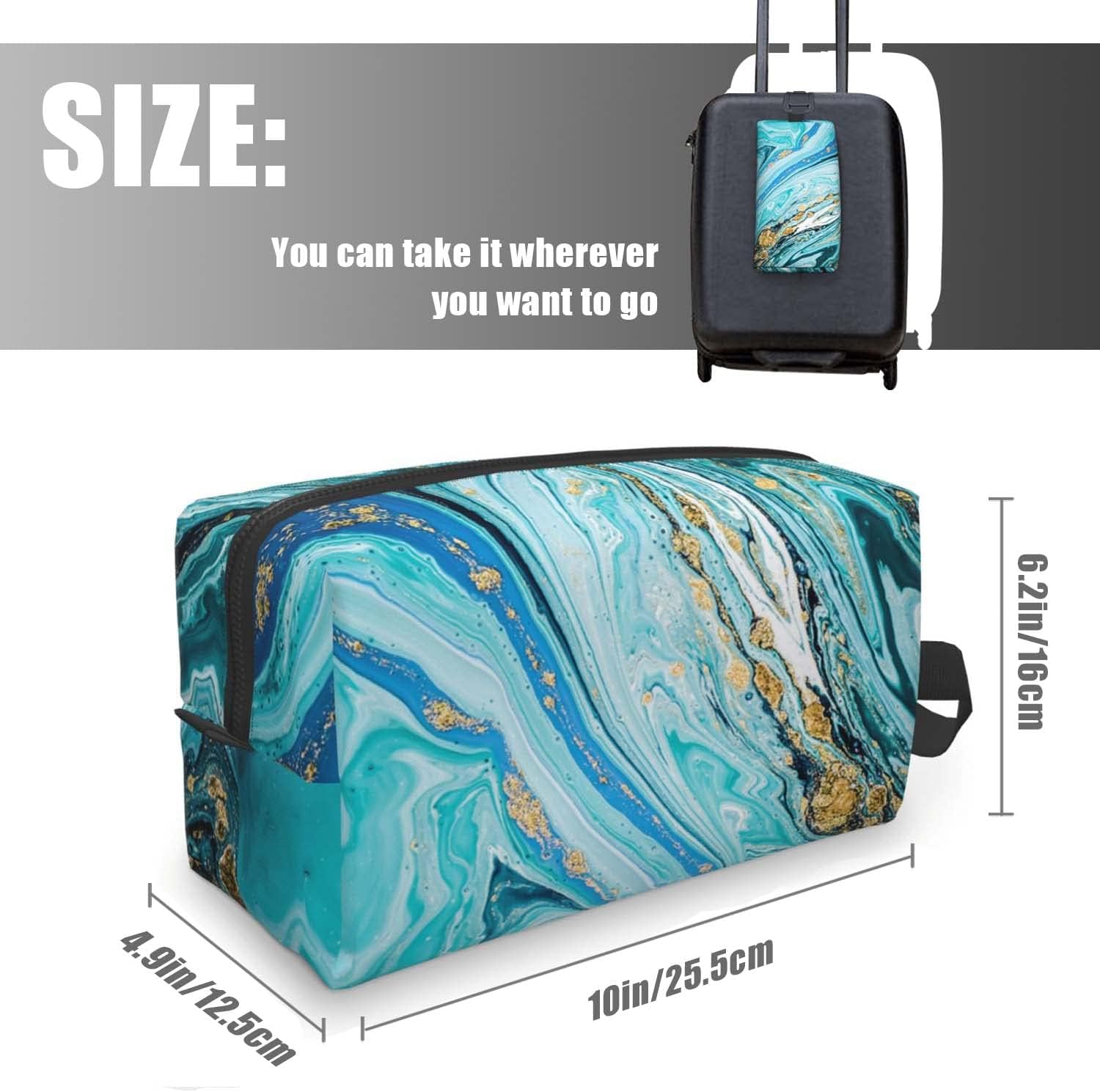 Neceser de viaje, bolsa de maquillaje grande, bolsa de afeitado portátil, bolsa de lavado para viajes, gimnasio, camping, Mármol azul dorado