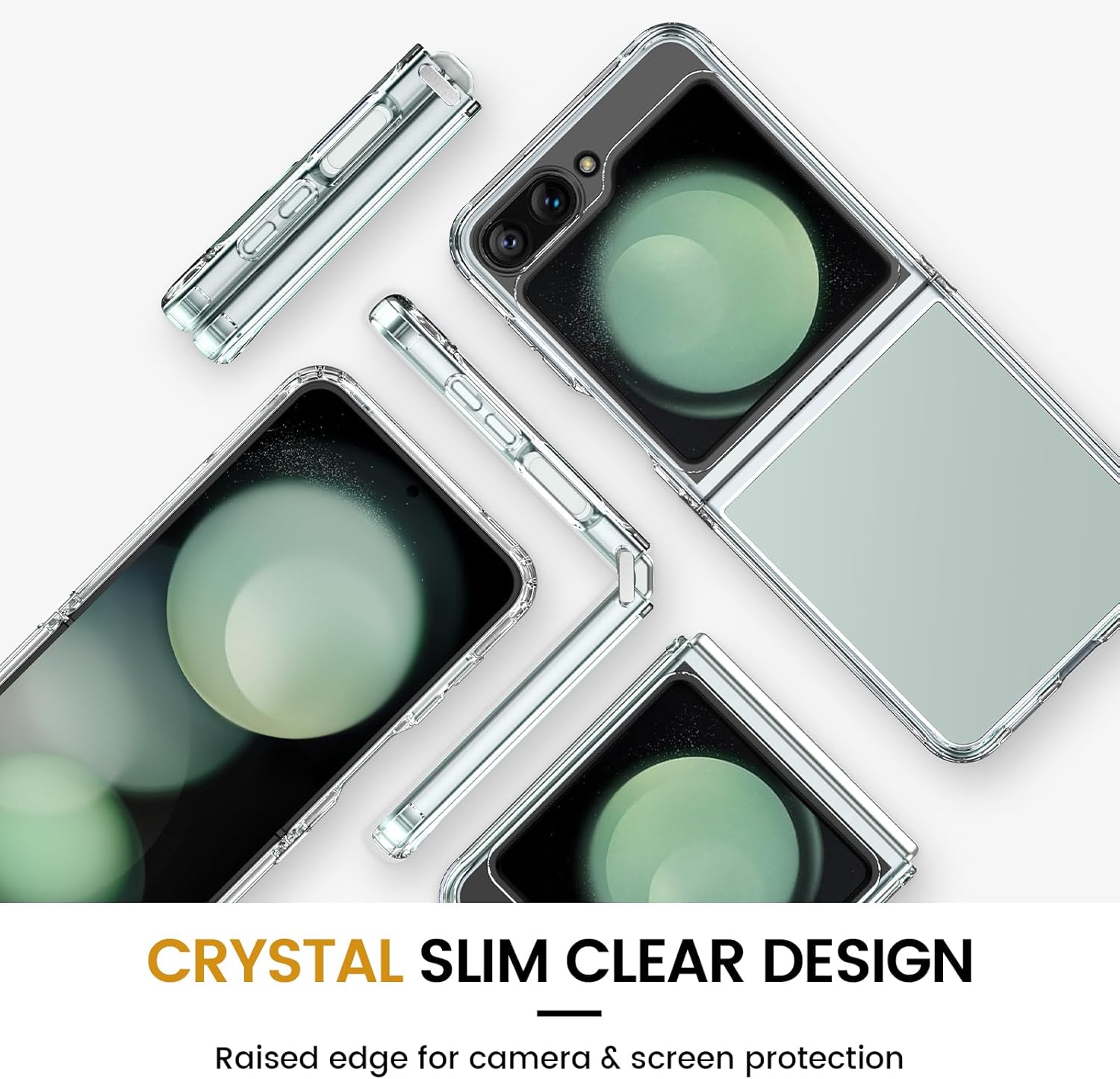 VEGO Funda para Samsung Galaxy Z Flip 5 con protector de pantalla, TPU transparente antiamarilleo, ultradelgada, resistente al desgaste, pintura en