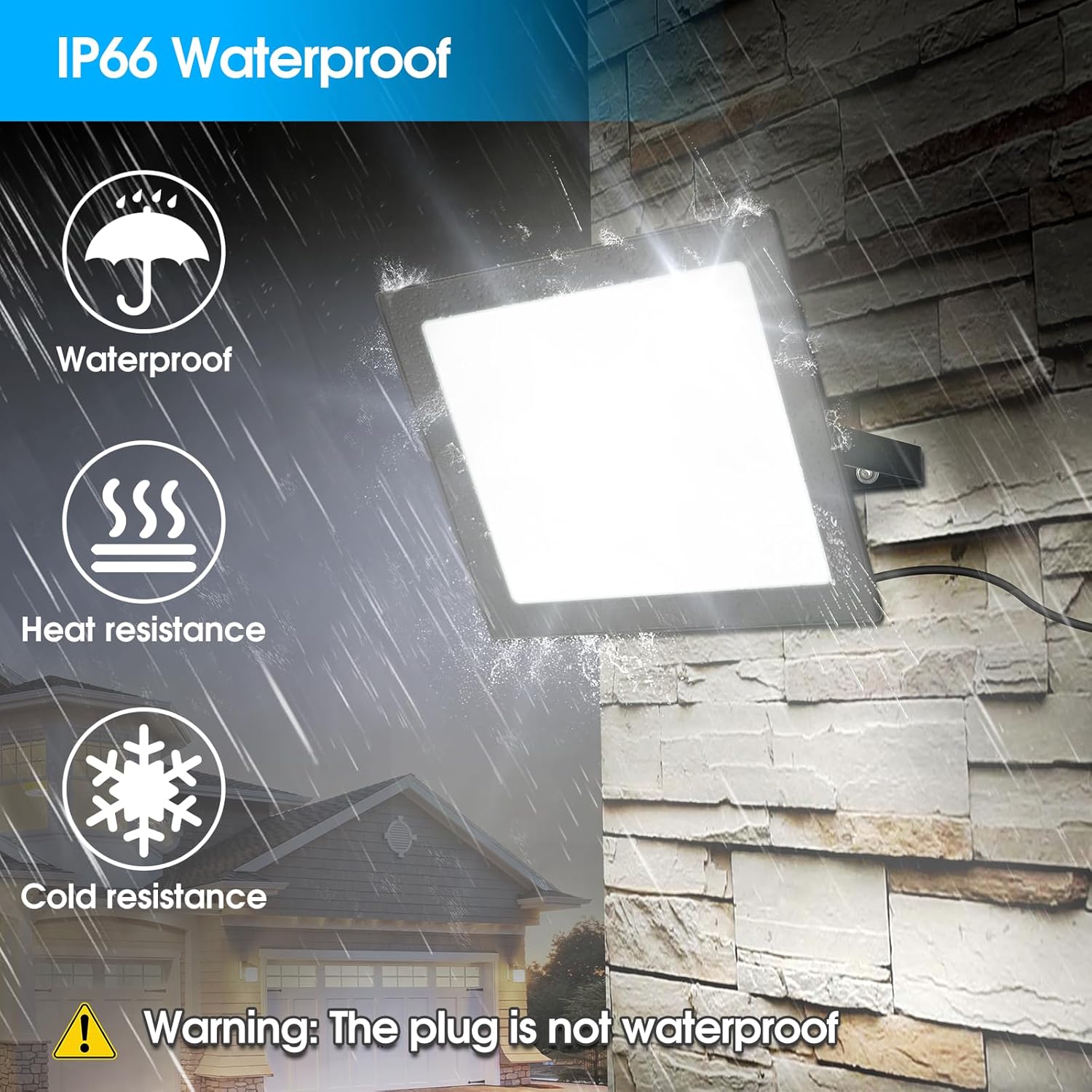 Yolovis Flood Lights Outdoor,100W 10000LM Super Bright LED Work Light,IP66 Waterproof Security Light,Outside Floodlight for Garage,6000K White,2 Pack