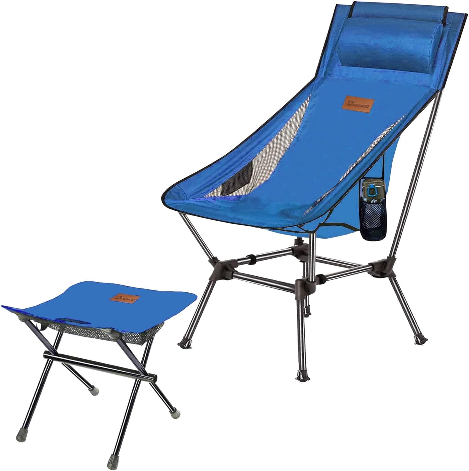 DRAXDOG ZGSTMZ – Silla de camping, gran tamaño, compacta de 2 vías, silla plegable portátil, silla de playa con bolsillo lateral y reposacabezas y