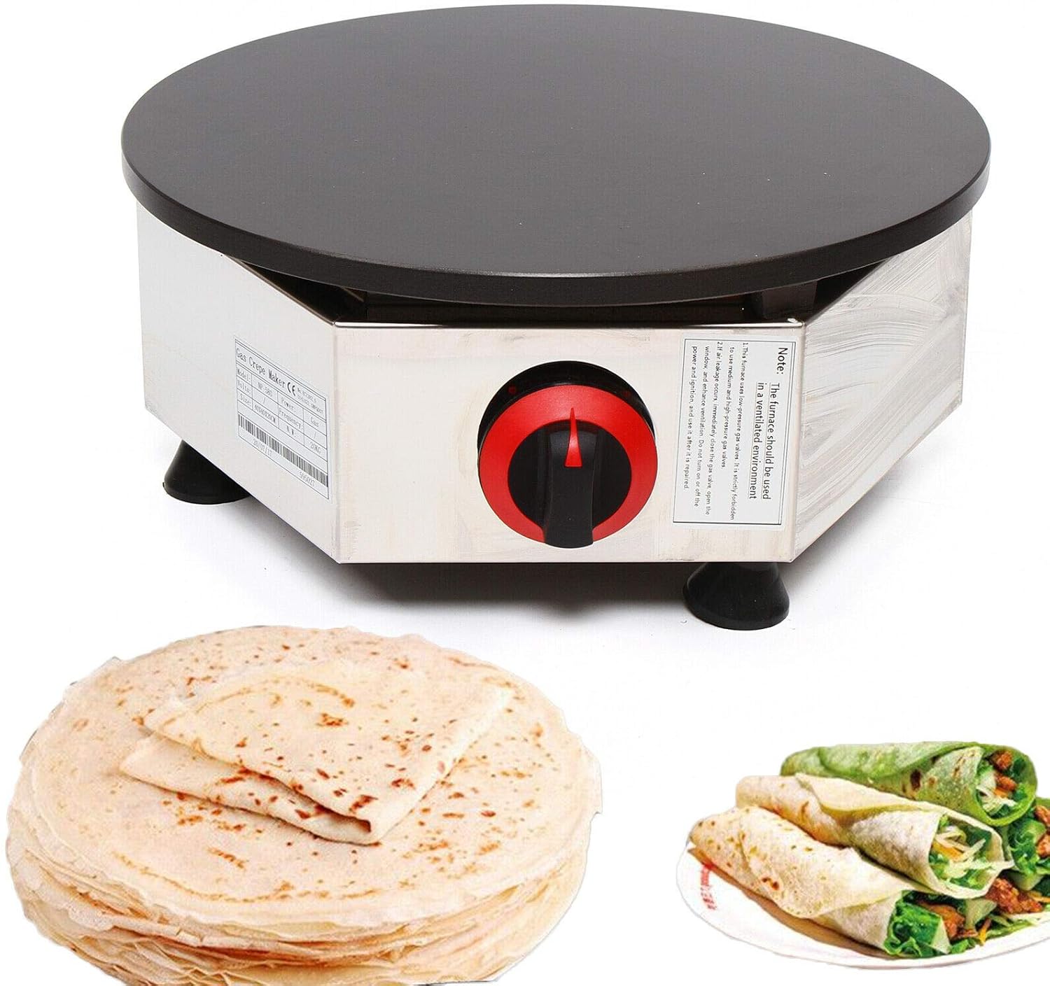 Máquina comercial para hacer crepas de gas, control de temperatura ajustable, mini máquina de panqueques de acero inoxidable, plancha de encimera de