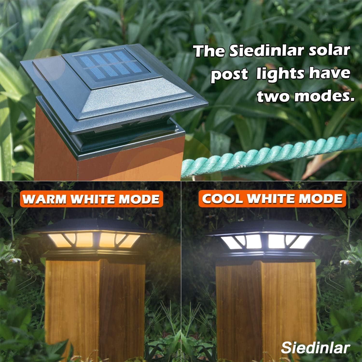 Siedinlar Luces solares para postes al aire libre, 2 modos, luz LED para valla de cubierta de 4 x 4, 5 x 5, 6 x 6 pulgadas, decoración de patio,
