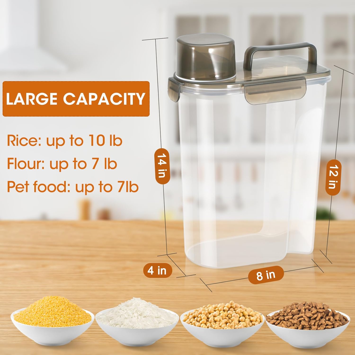 TBMAXS Recipiente de almacenamiento de arroz de 10 libras, dispensador hermético de alimentos con boquilla grande y taza para arroz, cereales,