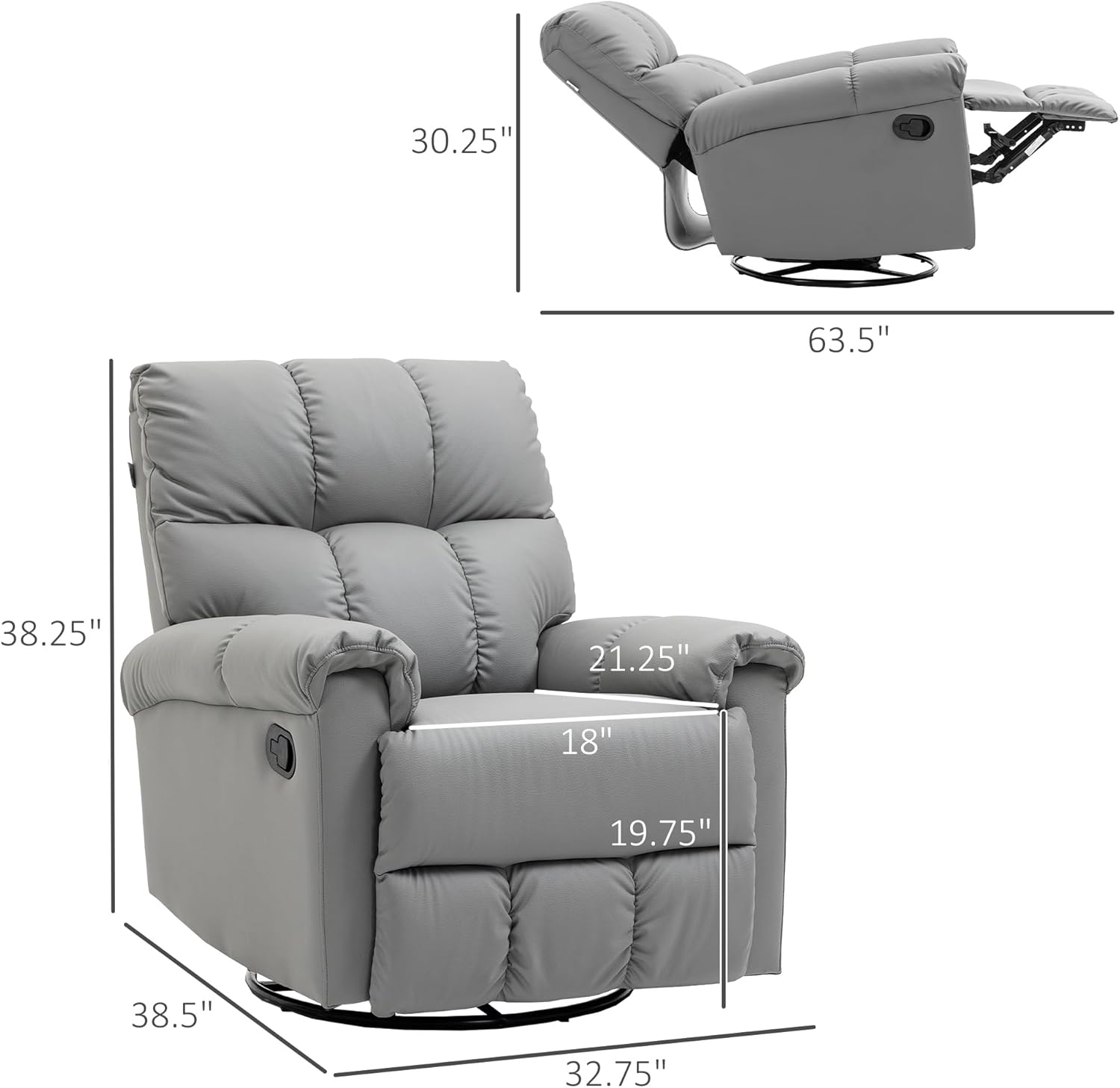 HOMCOM Rocker – Silla reclinable con respaldo y asiento sobrerelleno, silla reclinable manual de piel sintética con reposapiés y base de rotación
