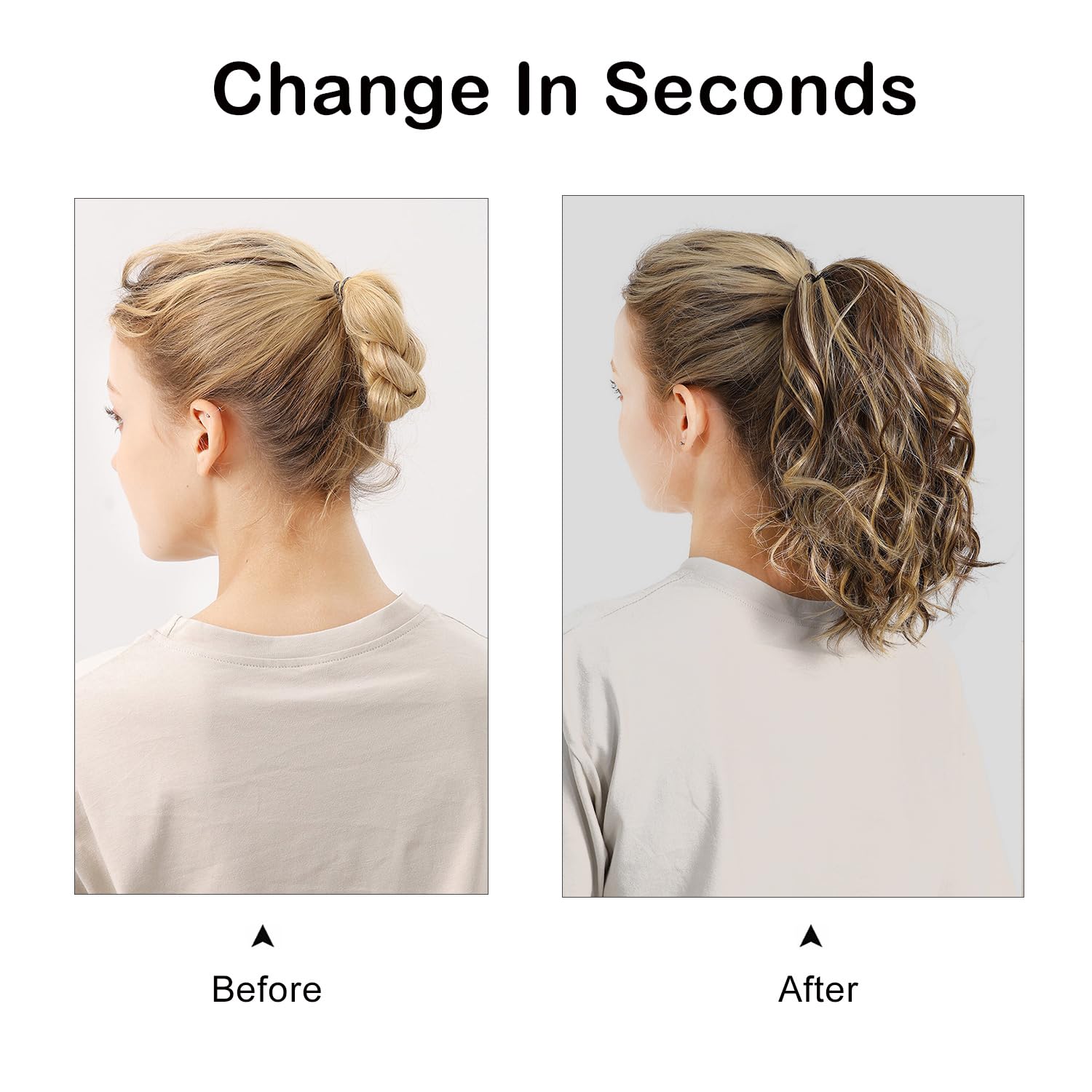 Colas de caballo de garra mediana, extensiones de cabello sintético ondulado y rizado, extensiones de cabello con clip para mujeres y niñas (marrón
