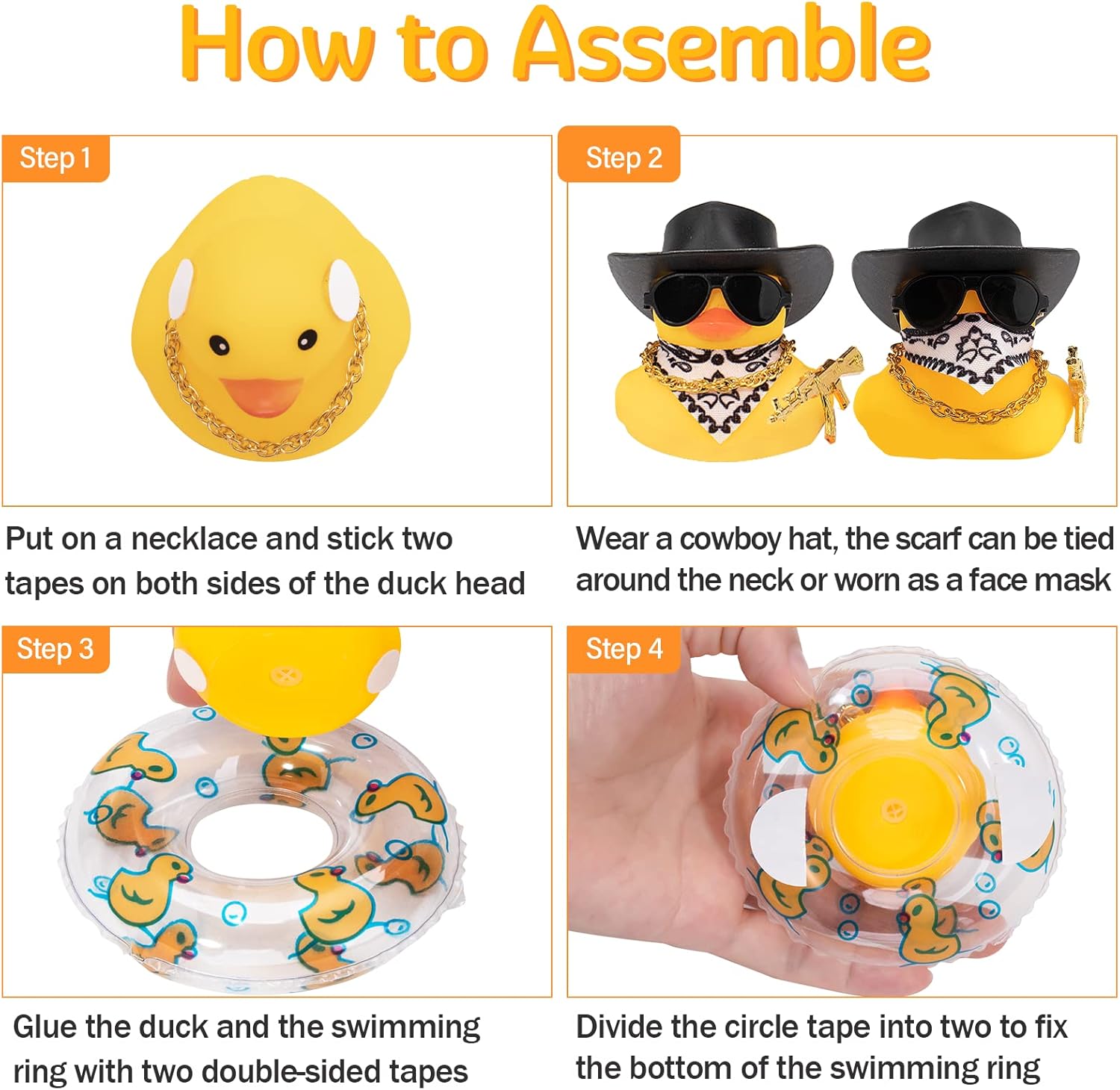 wonuu Decoración de pato de goma para automóvil, accesorios de decoración de tablero de instrumentos de vaquero occidental con mini anillo de