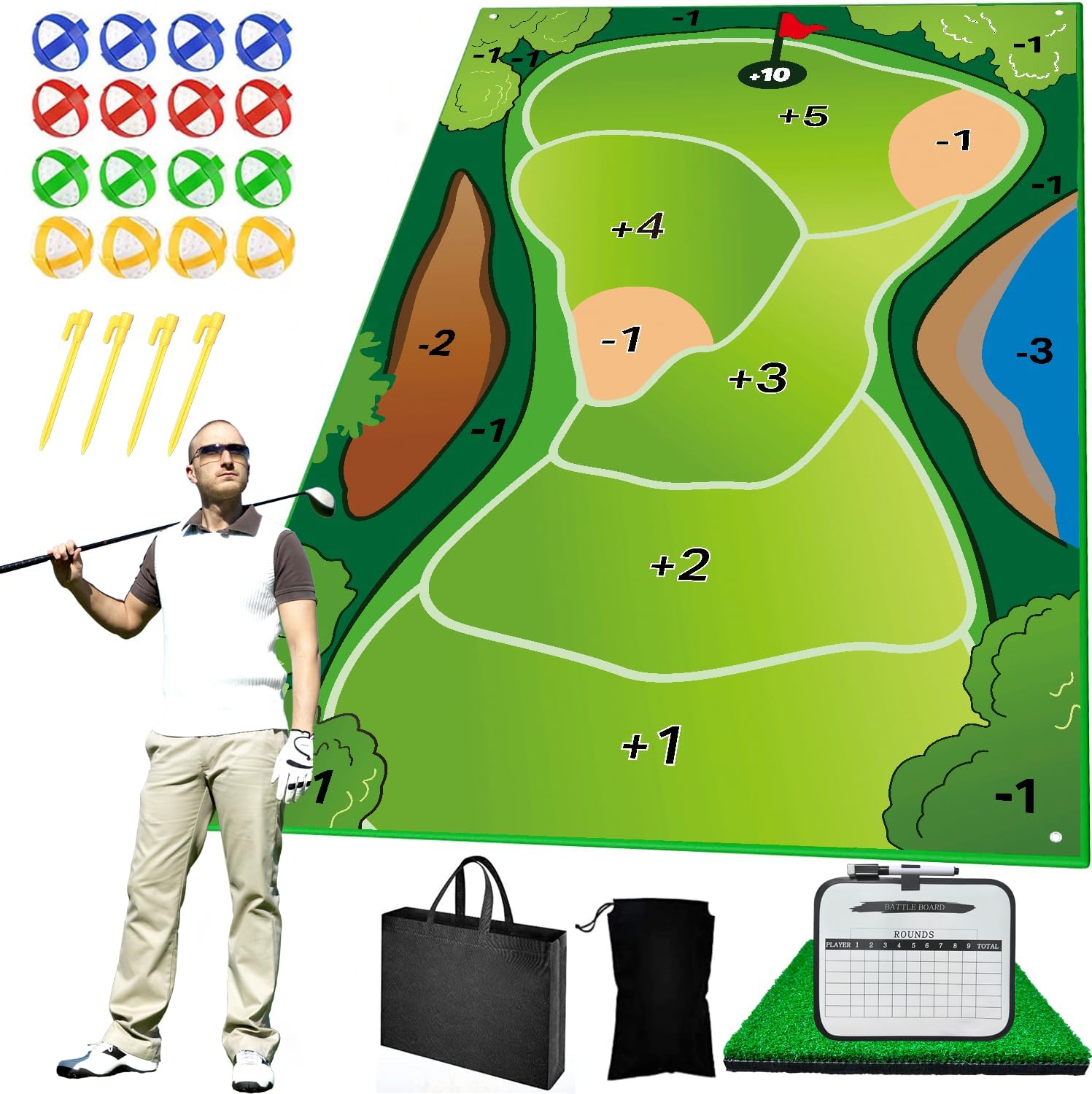 Golf Chipping Game, 6×4 Ft Upgrade Felt Fabric Giant Size Target Chipping Golf Game Mats, Golf Practice Equipment Golf Gifts Games for Indoor