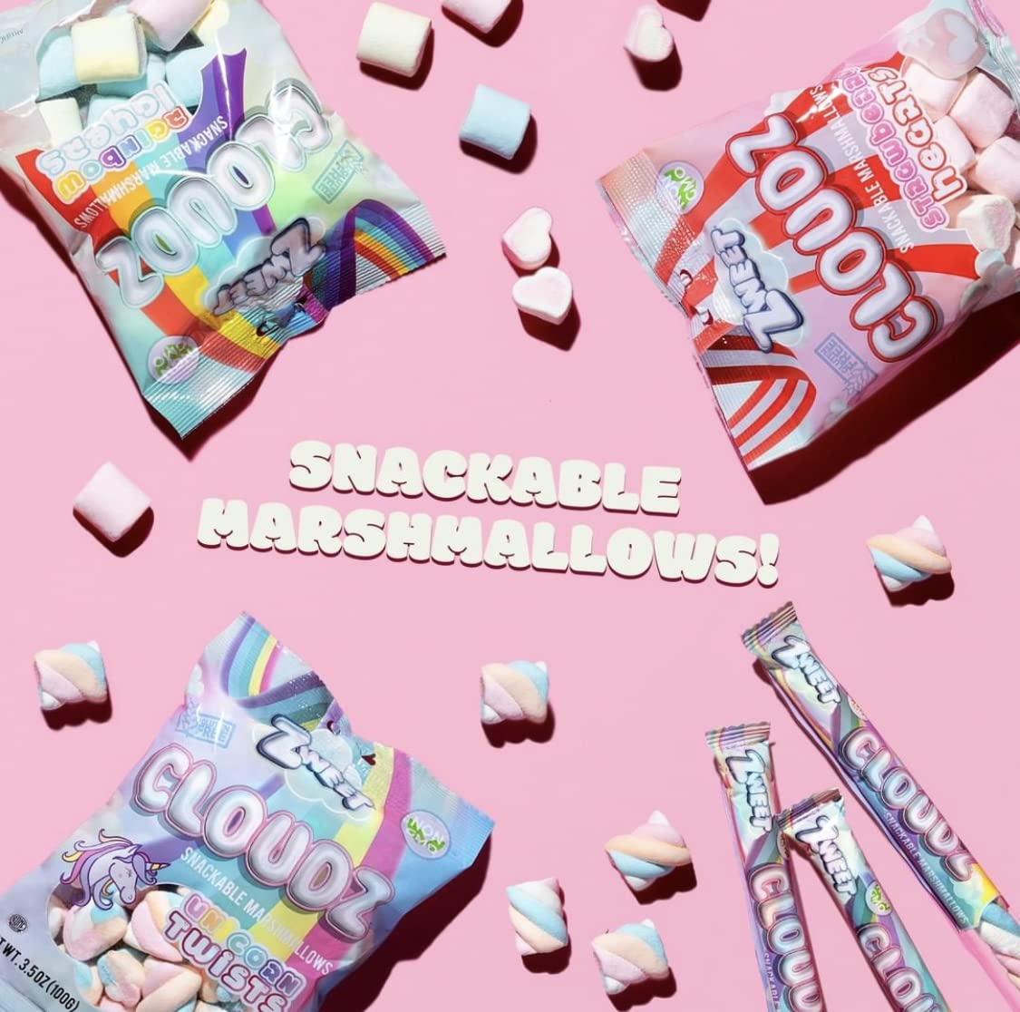 Zweet Cloudz Snackable Marshmallows Unicorn Twists – Sin grasa, sin gluten, Kosher, malvaviscos halal, 3.5 onzas (paquete de 3)