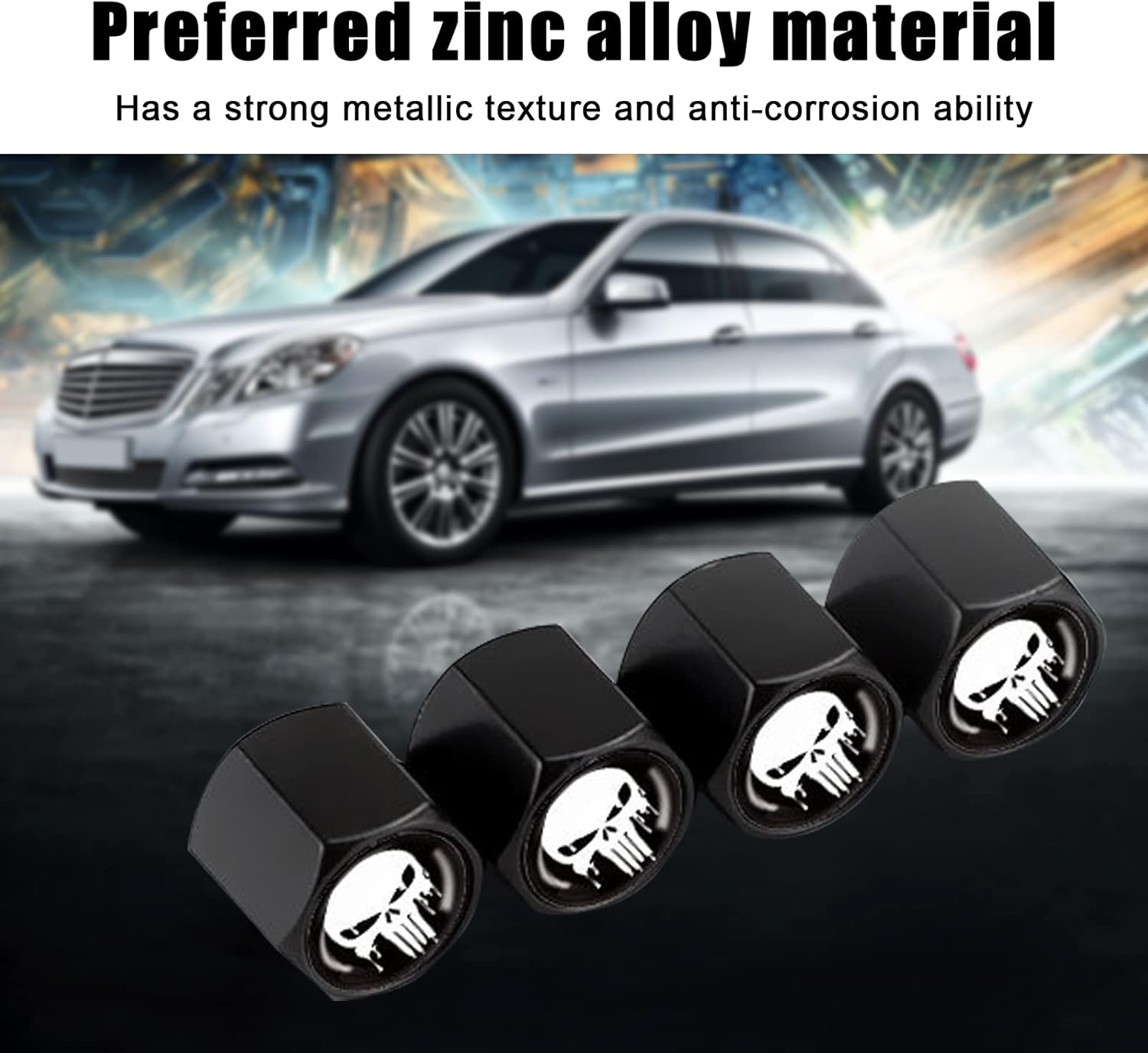 Paquete de 4 tapas de vástago de válvula de automóvil, tapones universales para válvulas de aire de neumáticos de automóvil (negro y blanco)