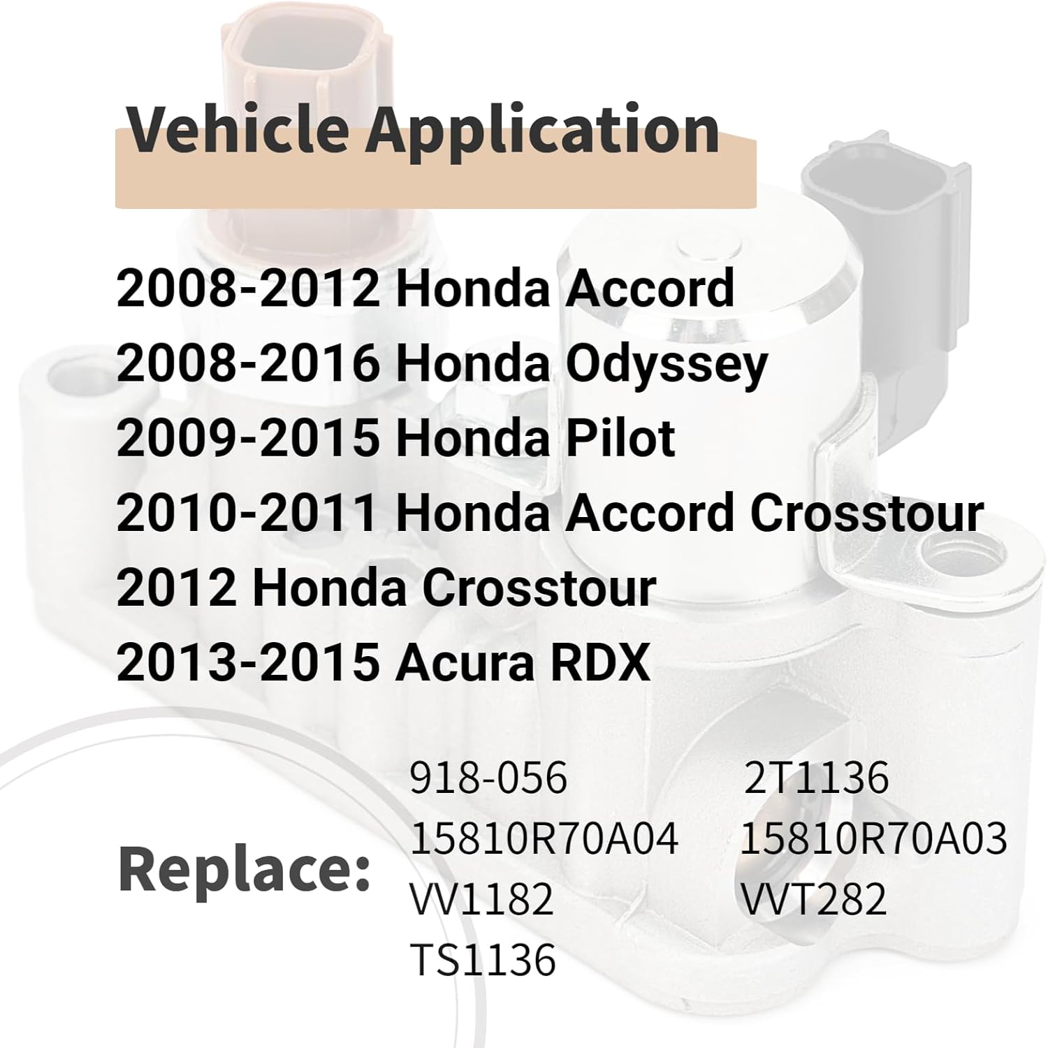 Solenoide VVT de sincronización de válvula variable del motor compatible con Acura RDX 2013-2015, Honda Accord Crosstour Odyssey Pilot 3.5L,