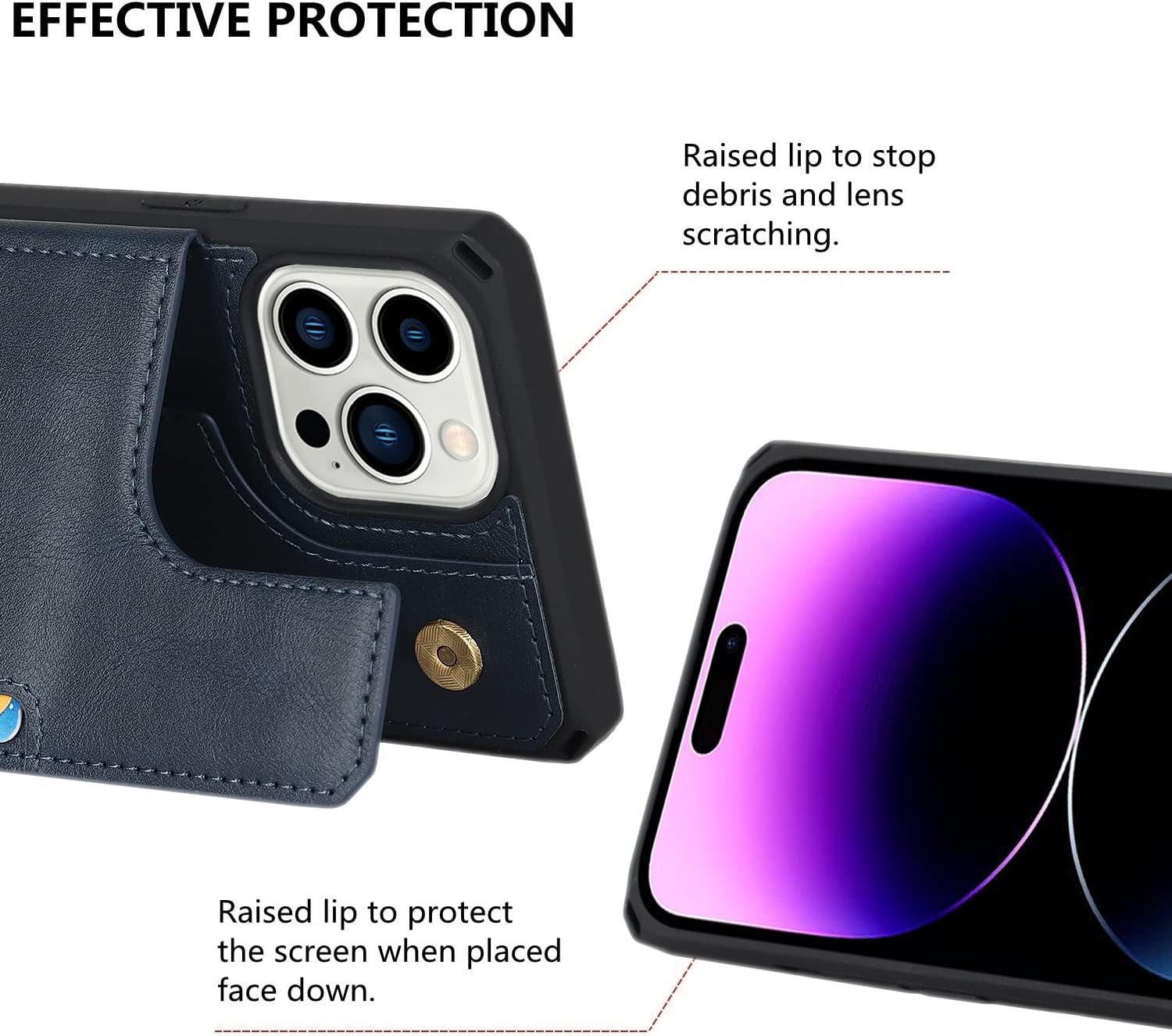 iCoverCase Funda tipo cartera compatible con iPhone 14 Pro con ranuras para tarjetas y correa para la muñeca, piel sintética, doble cierre