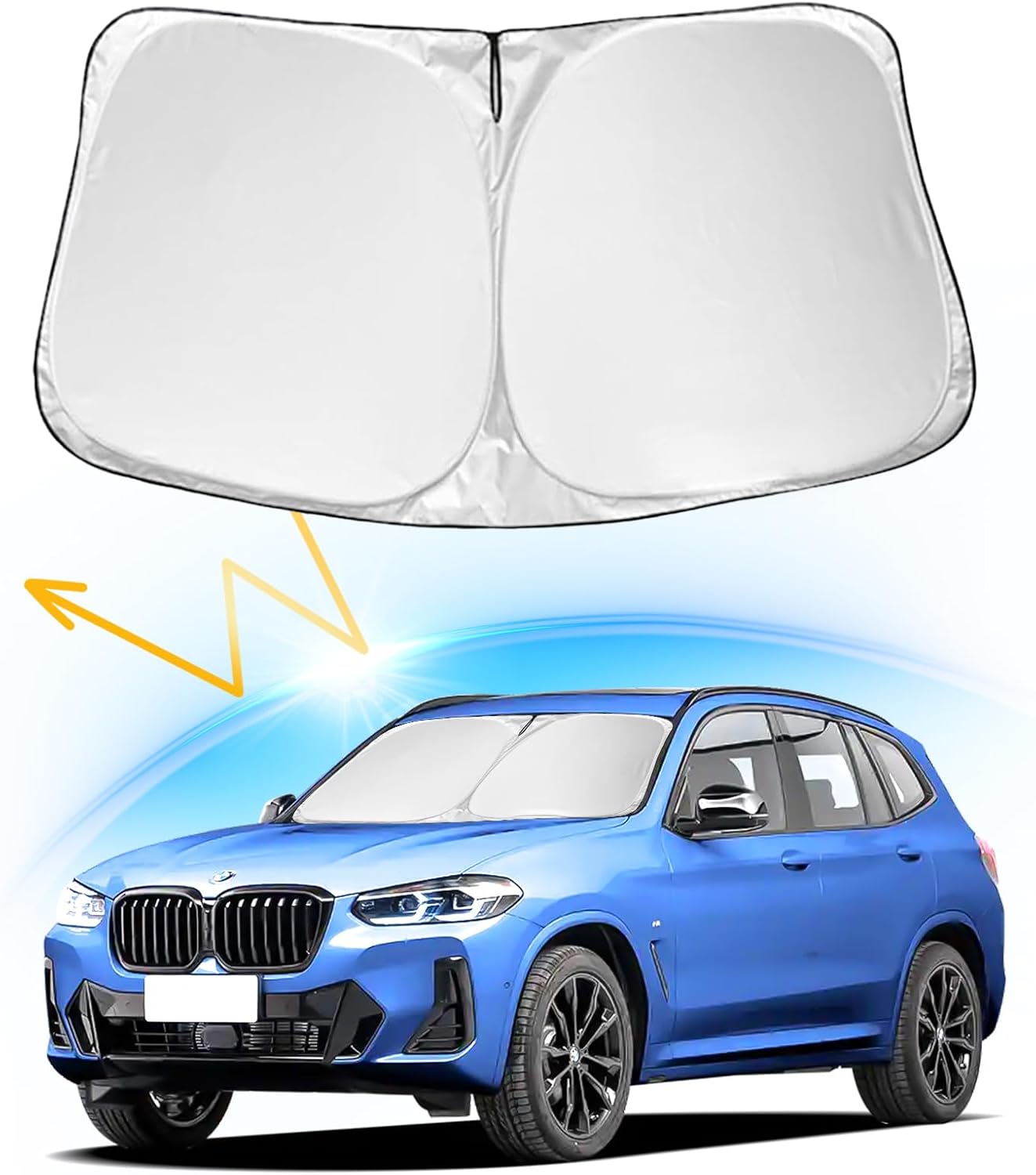 YIZHUOMY Parasol para parabrisas de automóvil compatible con BMW X3 X5 serie 5, visera plegable para parabrisas delantero, reflector de rayos UV,