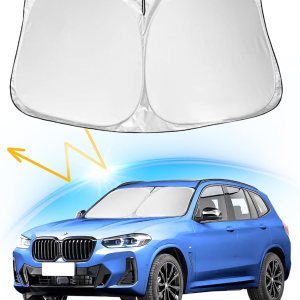 YIZHUOMY Parasol para parabrisas de automóvil compatible con BMW X3 X5 serie 5, visera plegable para parabrisas delantero, reflector de rayos UV, YIZHUOMY Parasol para parabrisas de automóvil compatible con BMW X3 X5 serie 5, visera plegable para parabrisas delantero, reflector de rayos UV,