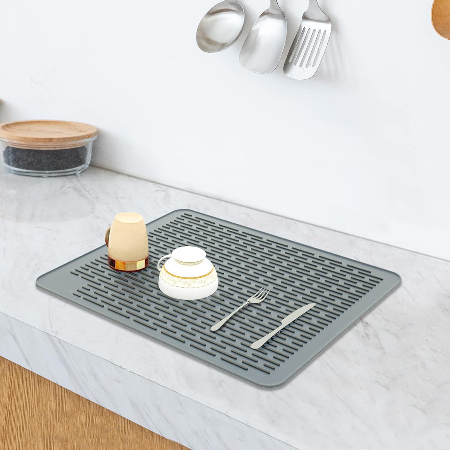 Tapete de secado de silicona, 18 x 16 pulgadas, tapete escurridor de platos grande para encimera de cocina, soporte para ollas calientes resistente