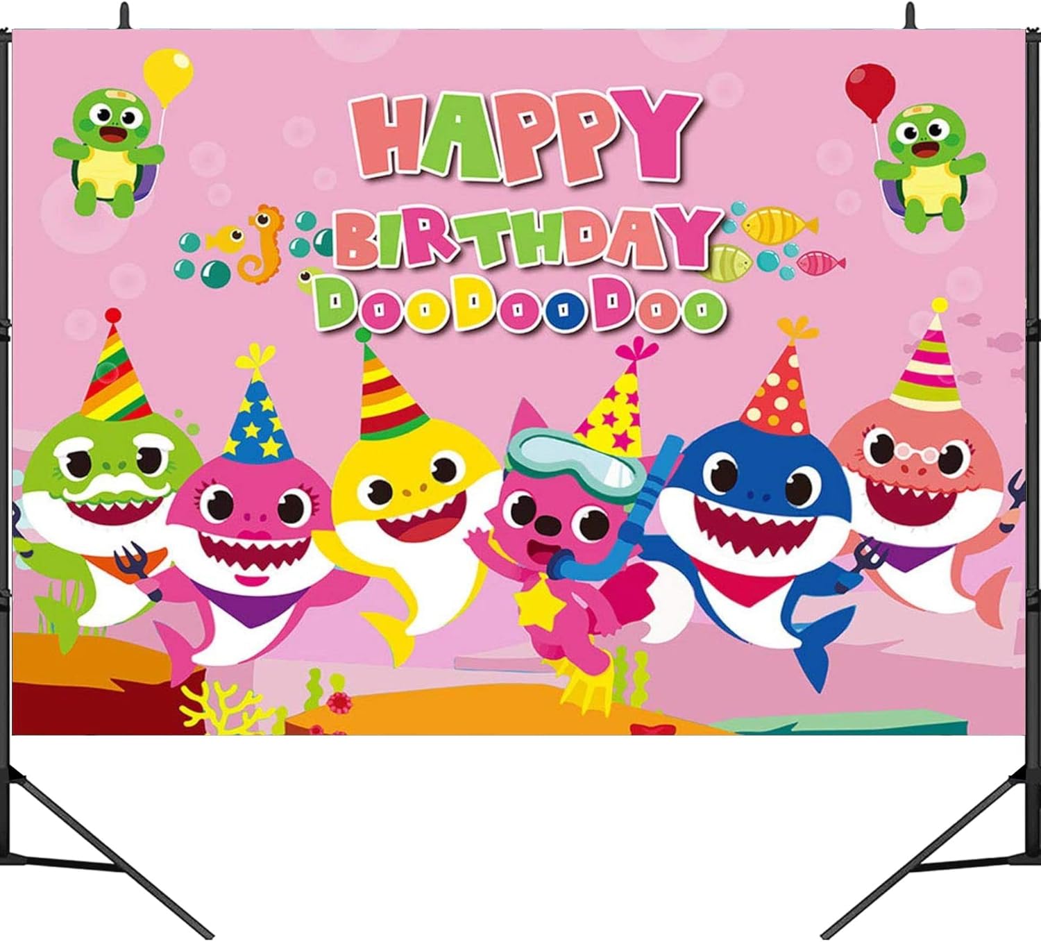 FUNTON Fondo de tiburón bebé (rosa), suministros de fiesta de tiburón bebé, decoraciones de cumpleaños de tiburón bebé (5 x 3 pies)