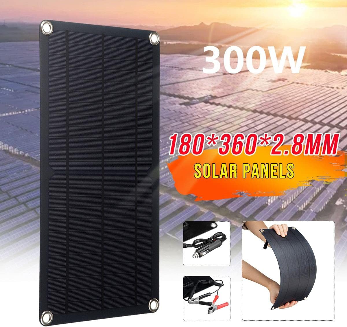 300W Panel Solar Monocristal Doble USB Sistema Solar Kit Completo Banco de Energía Placa Solar para Coche Yate RV Cargador de Batería