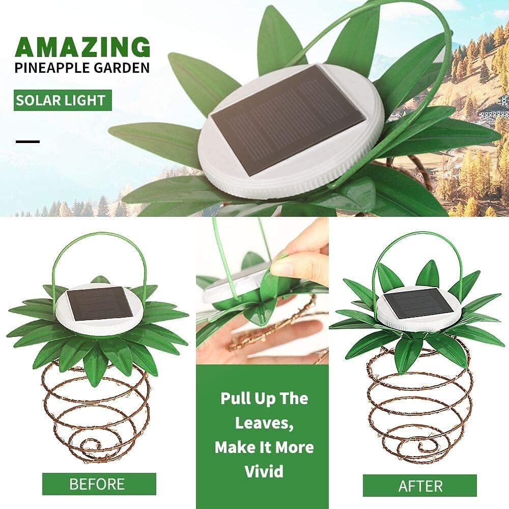 Paquete de 2 faroles solares colgantes para exteriores, impermeables, 60 luces LED solares decorativas de piña, para jardín, patio, césped,