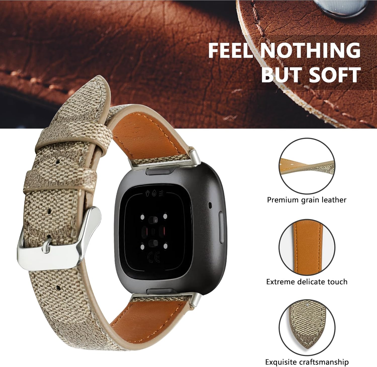 Correas de cuero compatibles con Fitbit Versa 4Versa 3Sense 2Sense, para mujeres y hombres, correa de repuesto de cuero de diseñador (marrón)