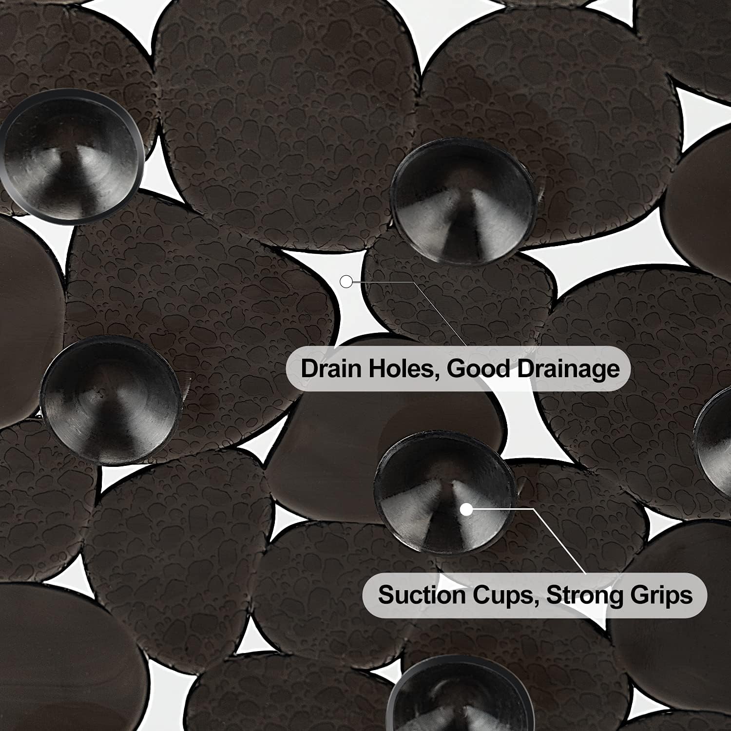 WELTRXE Pebbles – Tapete de baño antideslizante para bañera, color negro, con ventosas, agujeros de drenaje para duchas de baño, bañera, lavable a