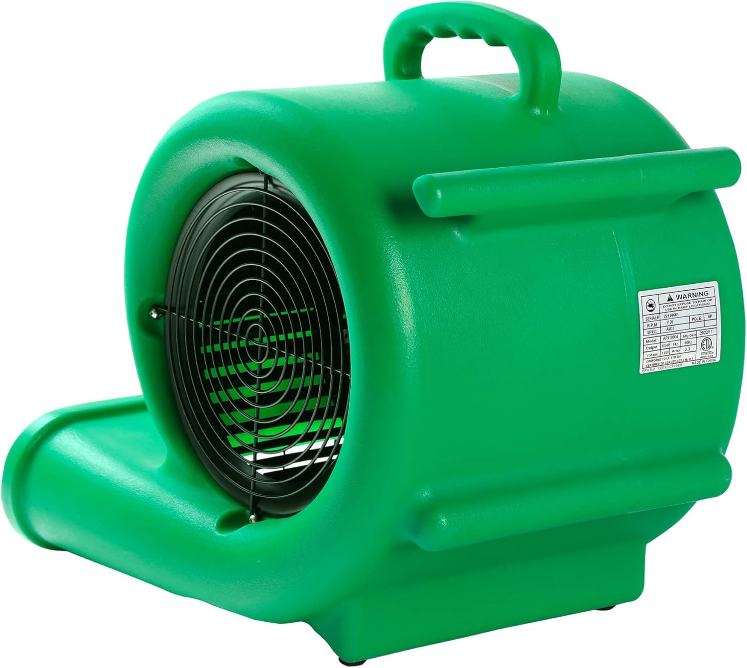 Mounto Ventilador de secado de suelo Air Mover de 13hp de 2000 cfm, motor de aire de 3 velocidades con salida GFCI doble, cable de alimentación de
