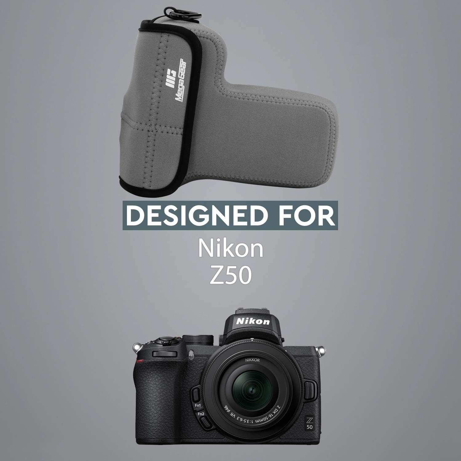 MegaGear MG1824 – Funda de neopreno ultra ligera para cámara compatible con Nikon Z50 (1.969-9.843 in), color gris, piel sintética