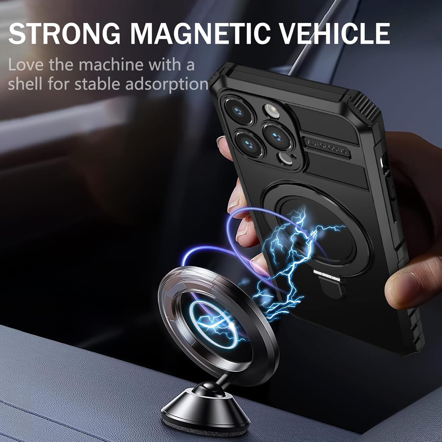 Fudley Funda magnética para iPhone 14 compatible con MagSafe con 2 protectores de pantalla de vidrio templado con soporte de anillo, grado militar