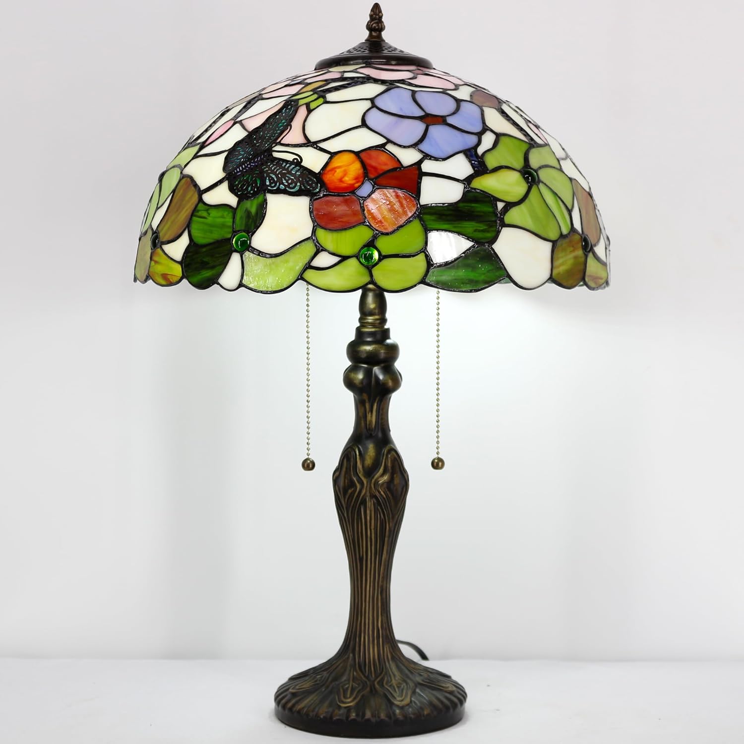 Tiffany – Lámpara de mesa de 2 luces de 24 pulgadas de alto, estilo mariposa, lámpara de lectura, mesita de noche, mesita de noche, luz de
