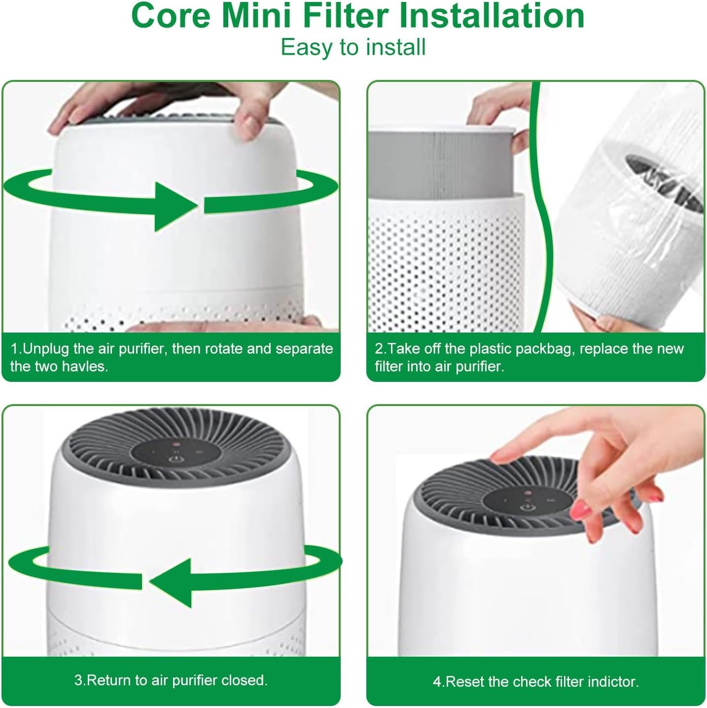 Paquete de 3 mini filtros de núcleo compatibles con LEVOIT, filtro de aire 3 en 1 con filtro de repuesto Hepa de carbón activado, filtro de alta