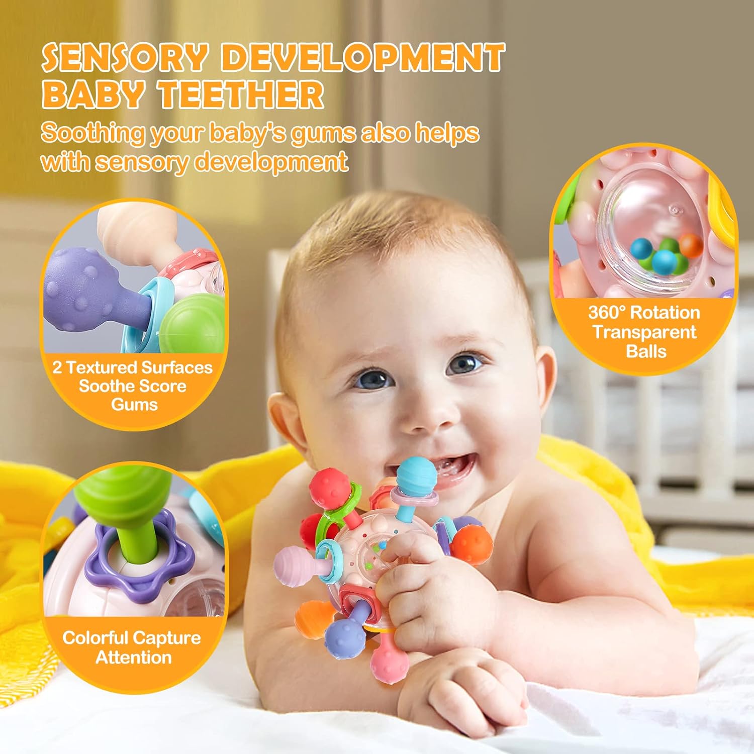 Juguetes sensoriales para la dentición para bebés, mordedores Montessori, regalos para recién nacidos para bebés, niños y niñas de 0, 3, 6, 9, 12,