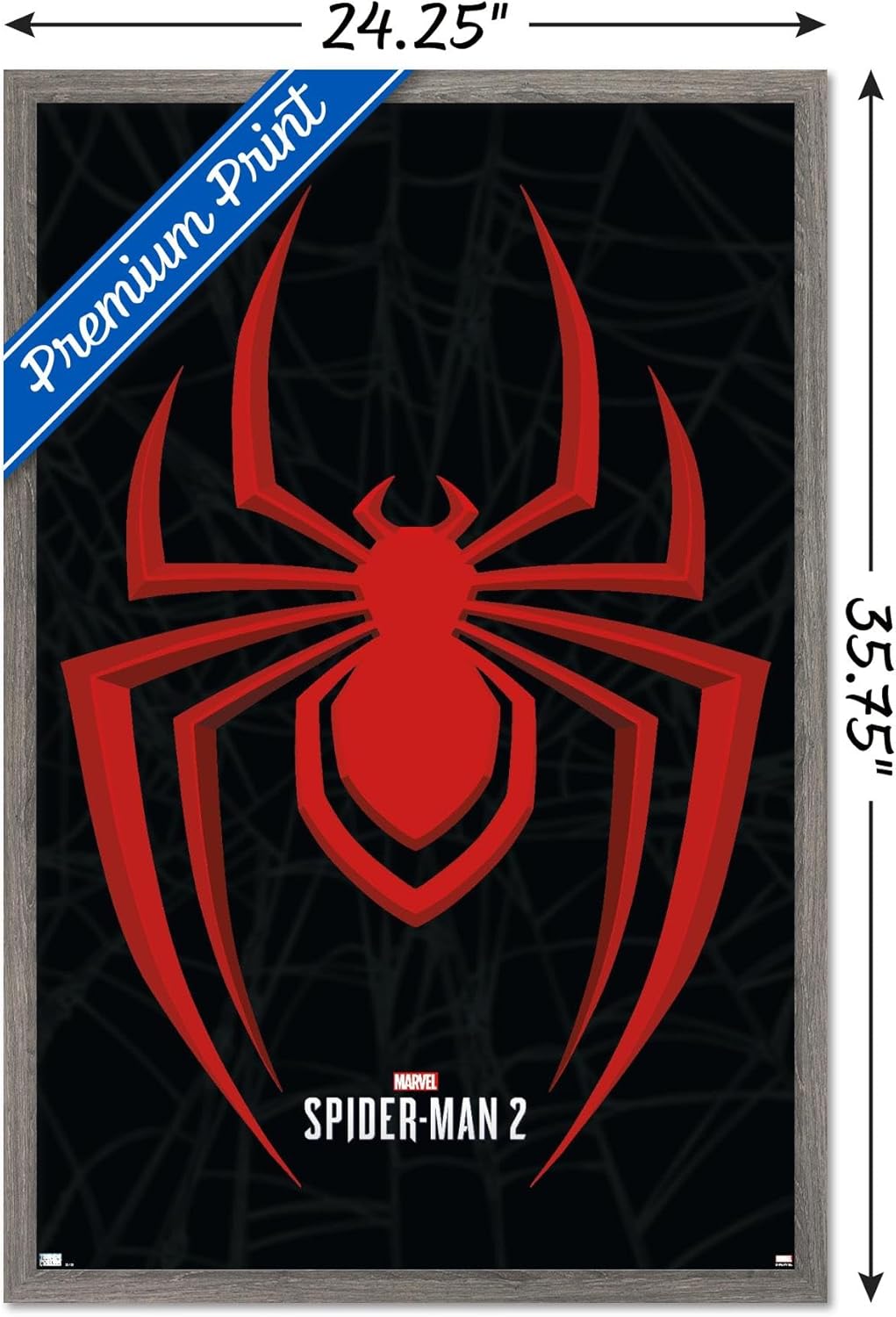 Trends International Marvel’s Spider-Man 2 – Póster de pared con icono de Miles Morales, 22.37 x 34.00 pulgadas, versión enmarcada de madera de