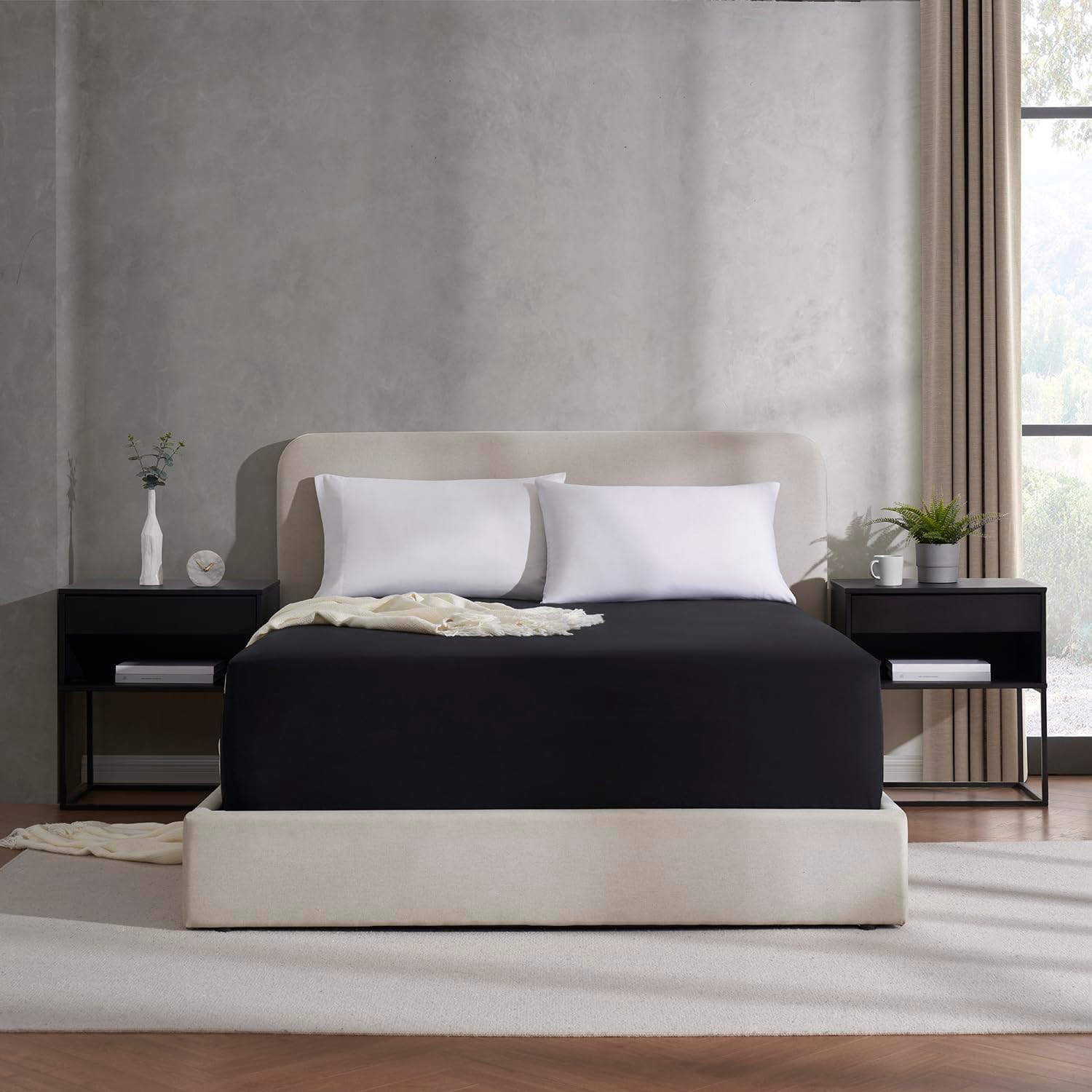 Nestl Bedding – Sábanas bajeras con bolsillo profundo de 53 cm, Microfibra, Negro, gemelo